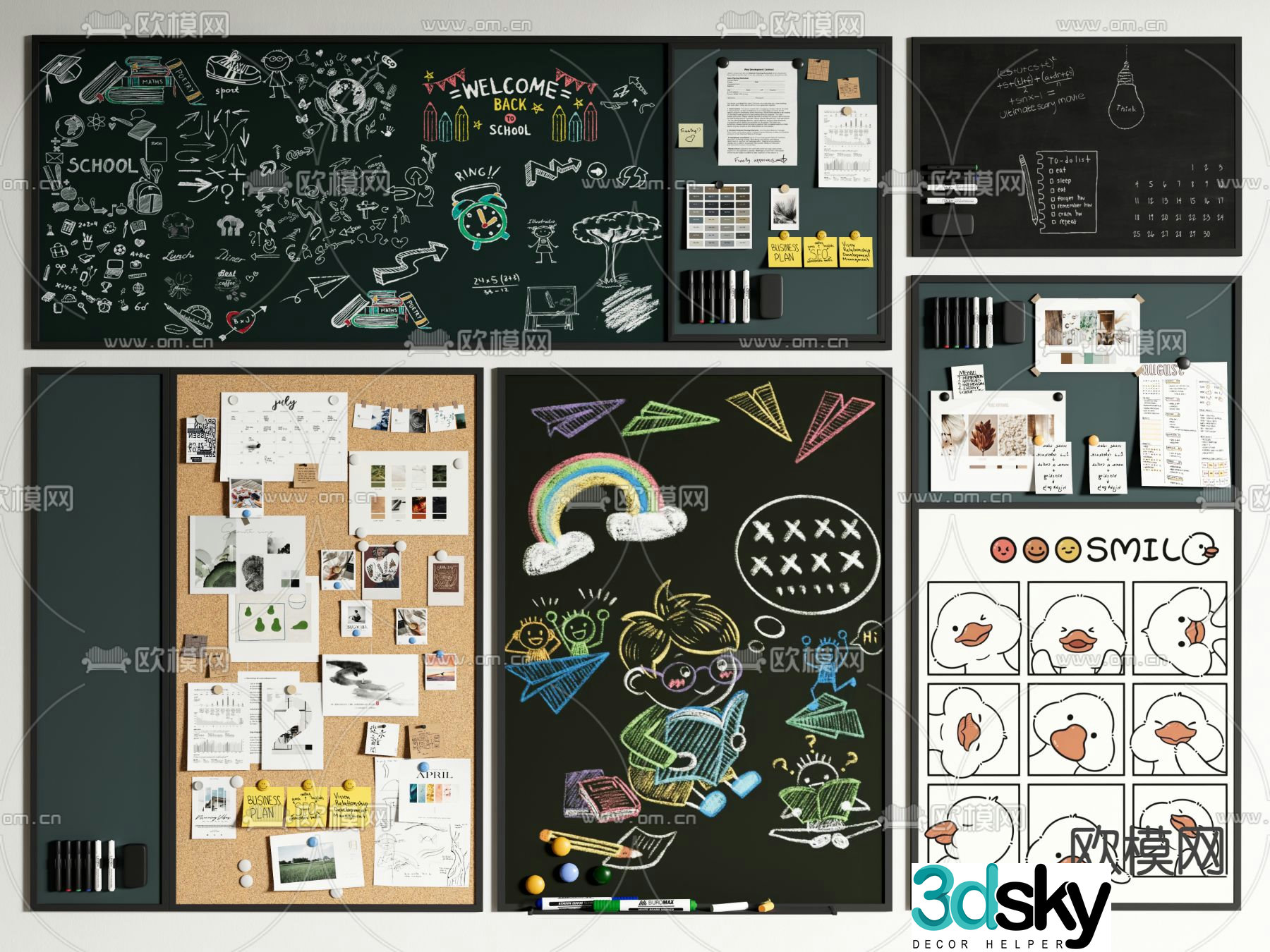 Blackboard hand painted wall note board 3d model