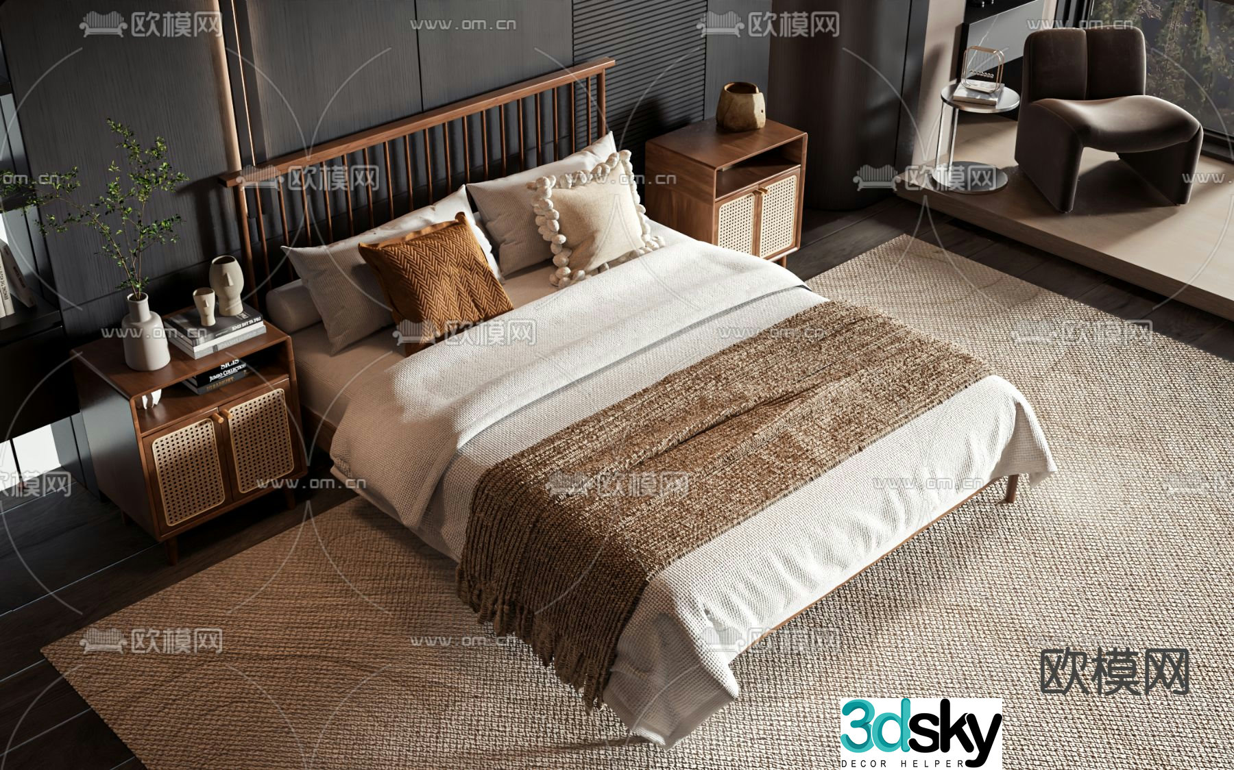 Modern double bed 3d model