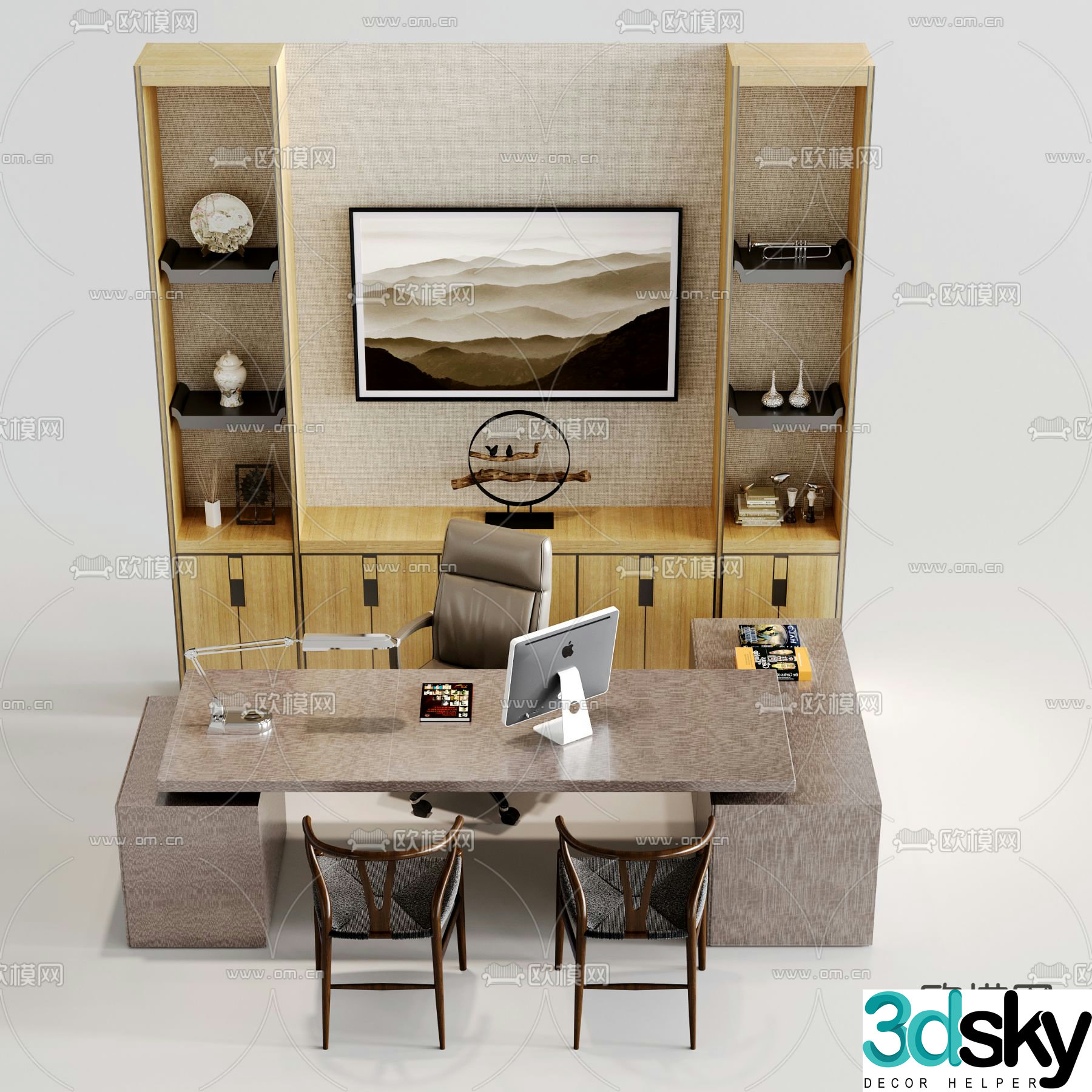 New Chinese style desk executive desk 3D model