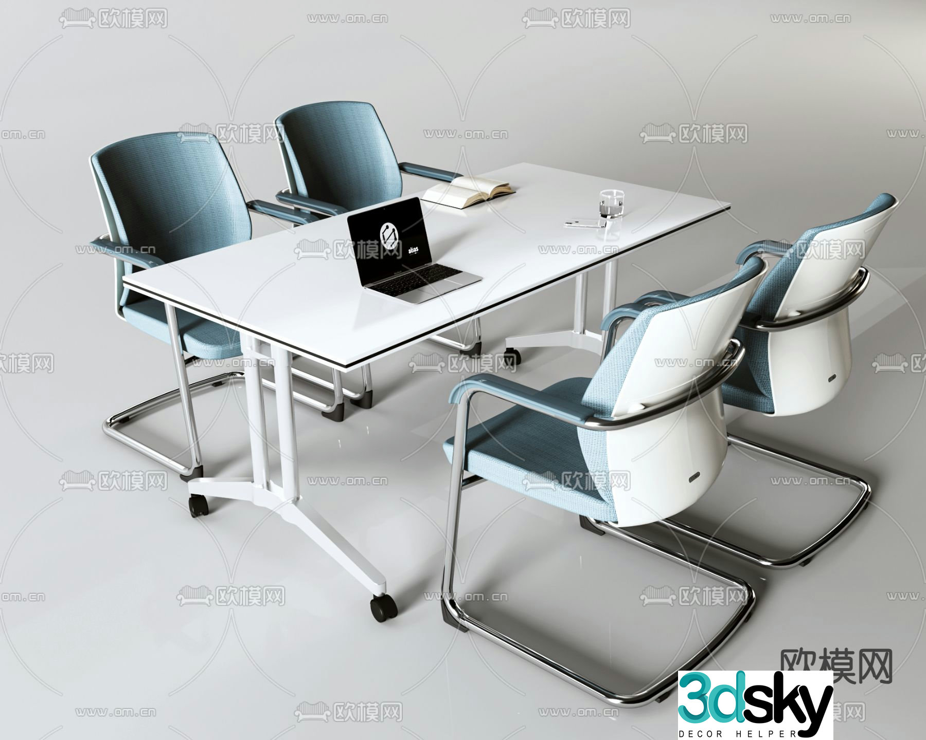 Modern conference table and chairs 3d model