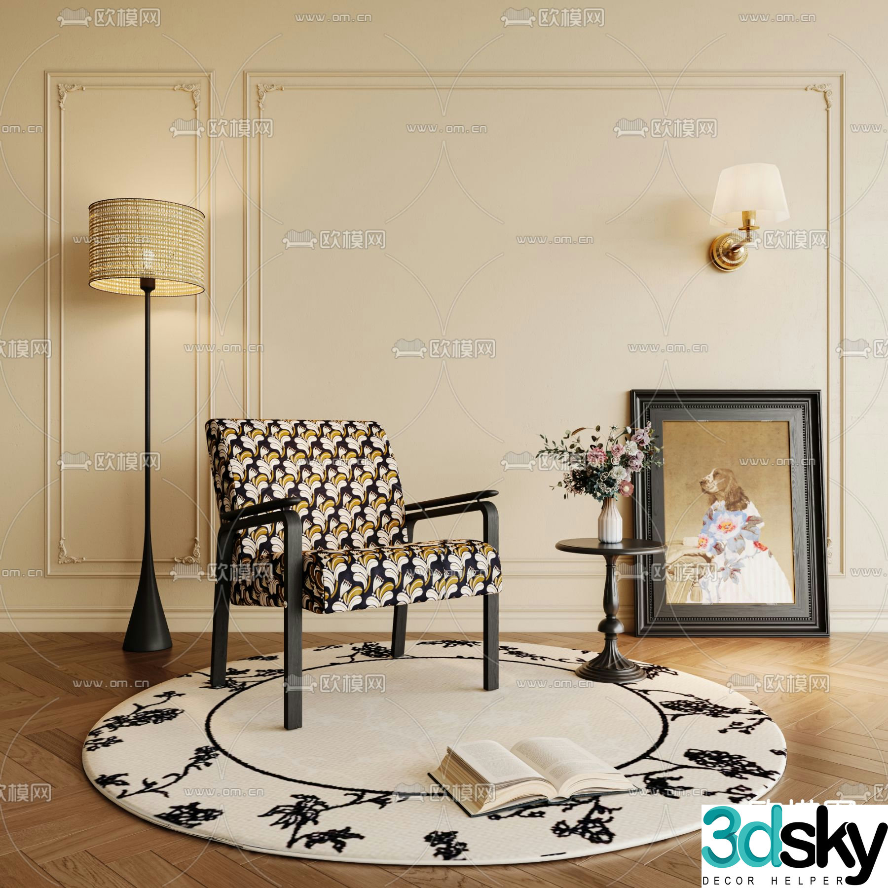 French single chair leisure chair 3d model