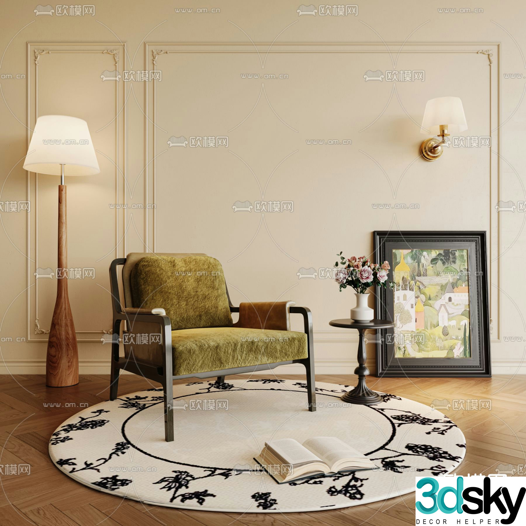 French single chair leisure chair 3d model