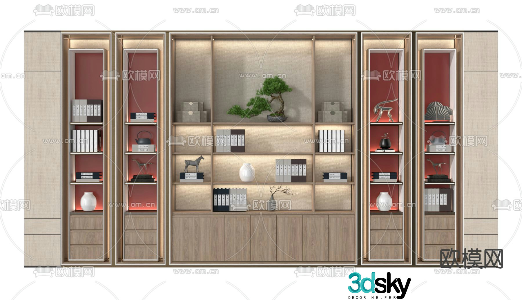 New Chinese style bookcase display cabinet integrated cabinet 3d model