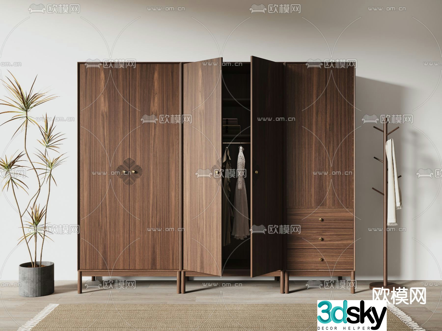 New Chinese style wardrobe integrated cabinet 3D model