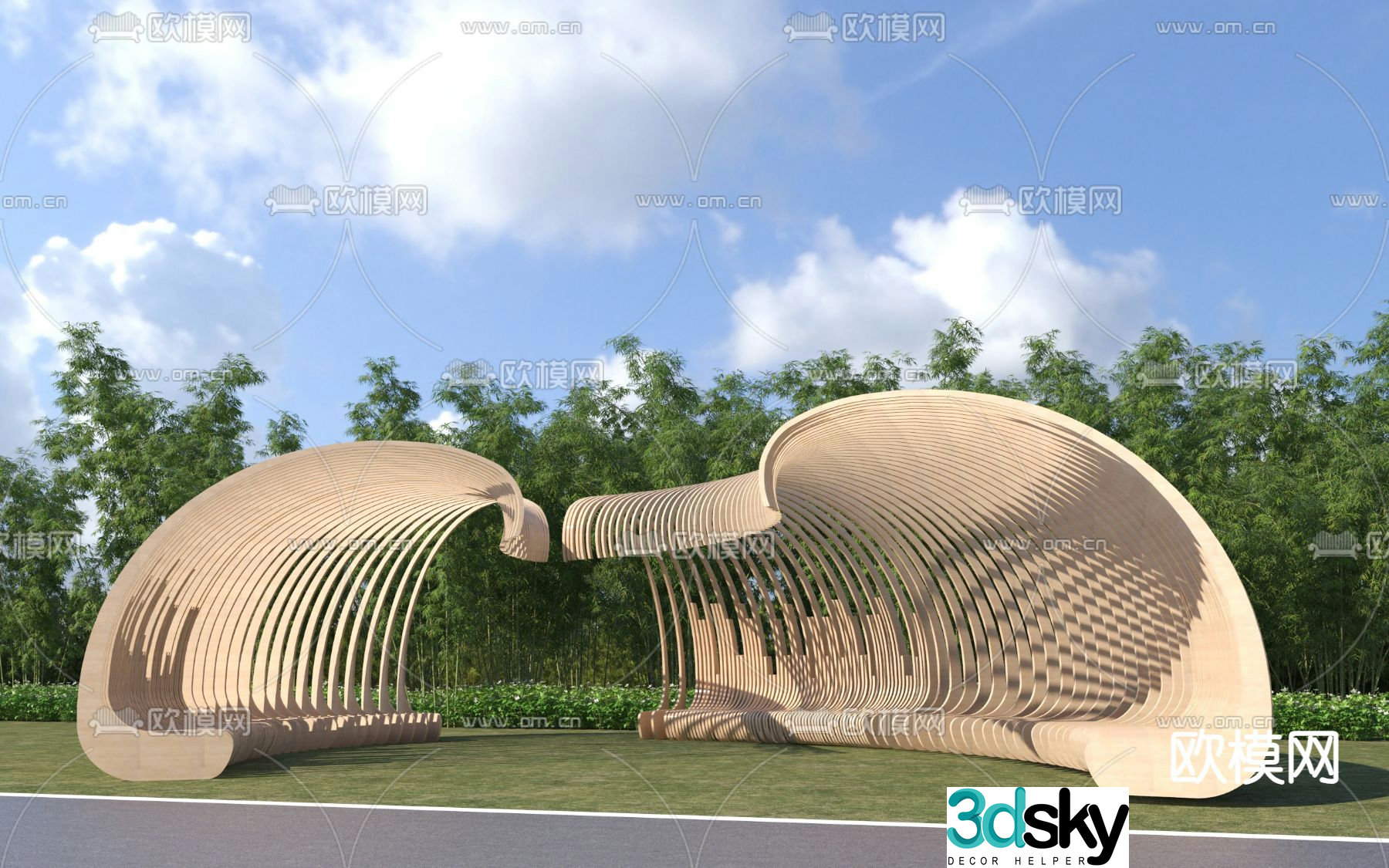 Modern special-shaped rattan grille landscape gallery 3D model