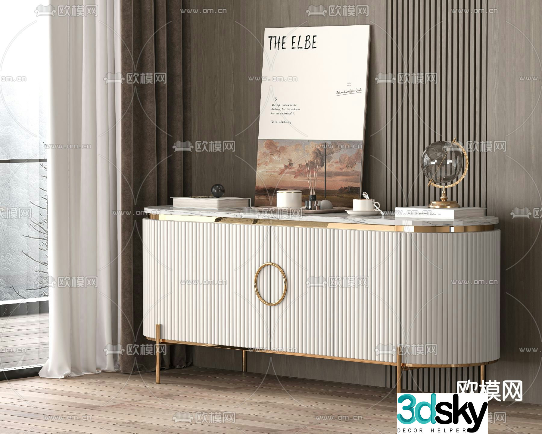 Light luxury entrance cabinet side cabinet 3D model