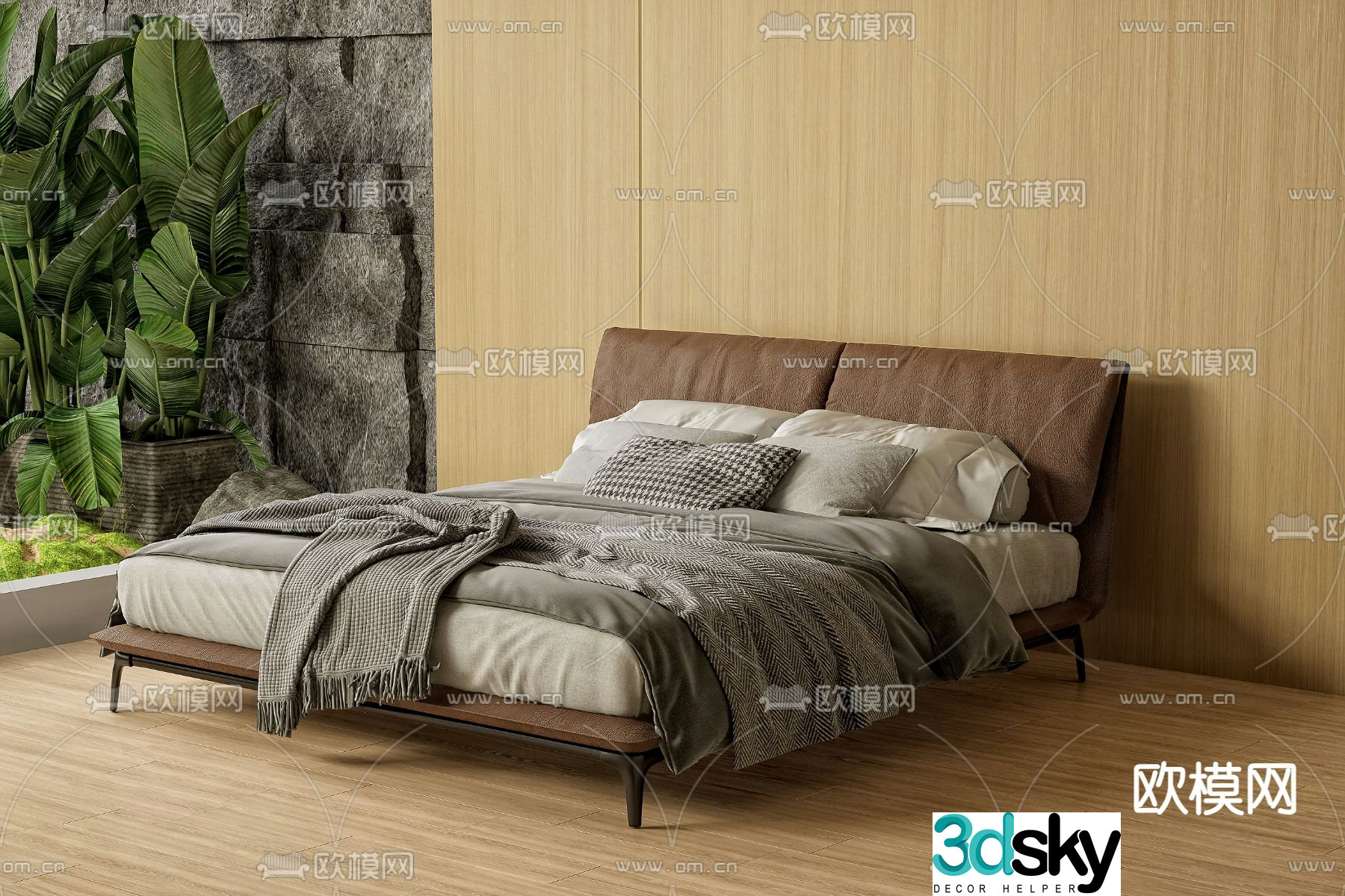 Wabi-sabi double bed 3d model