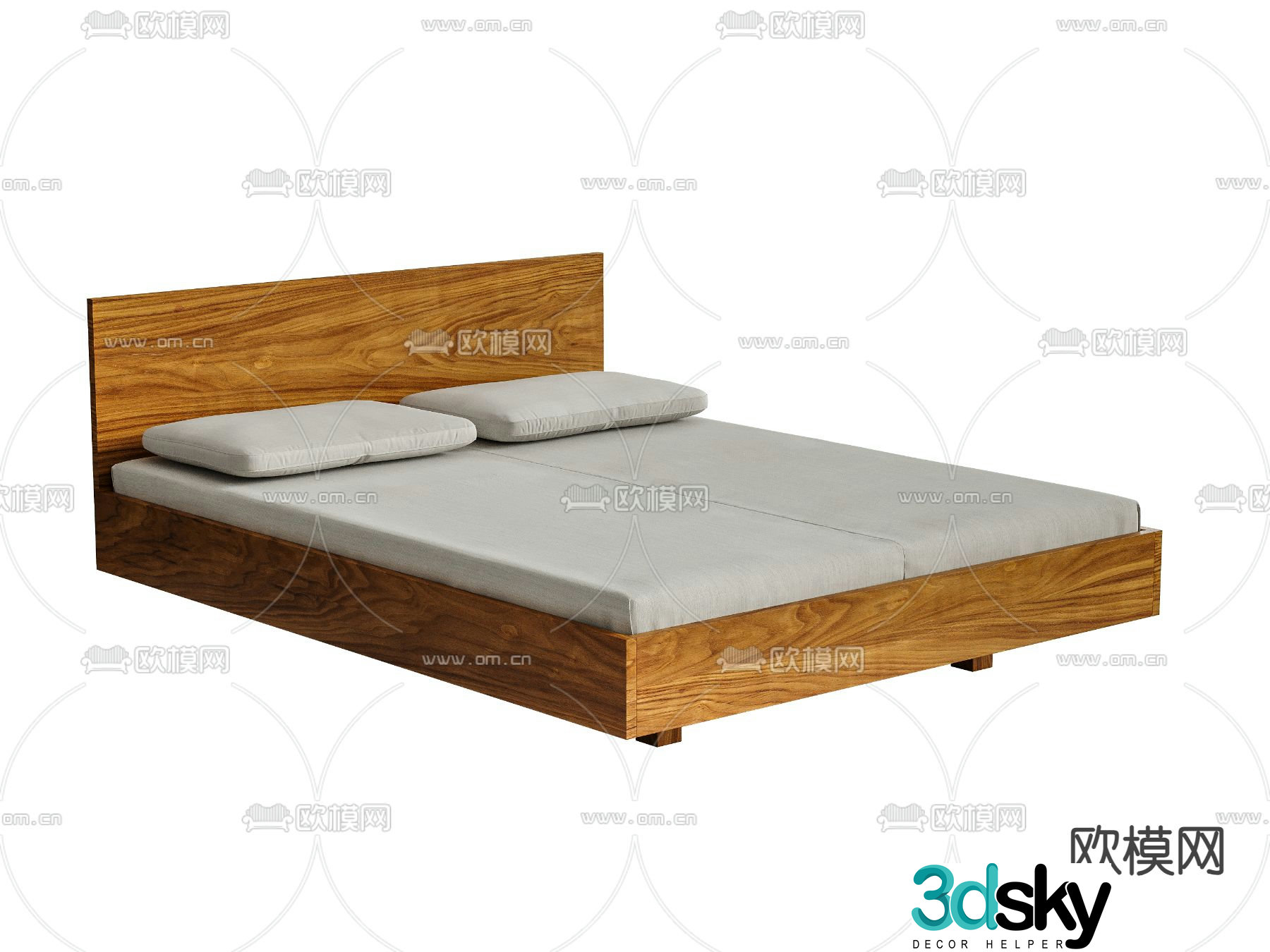 Double bed solid wood bed 3d model