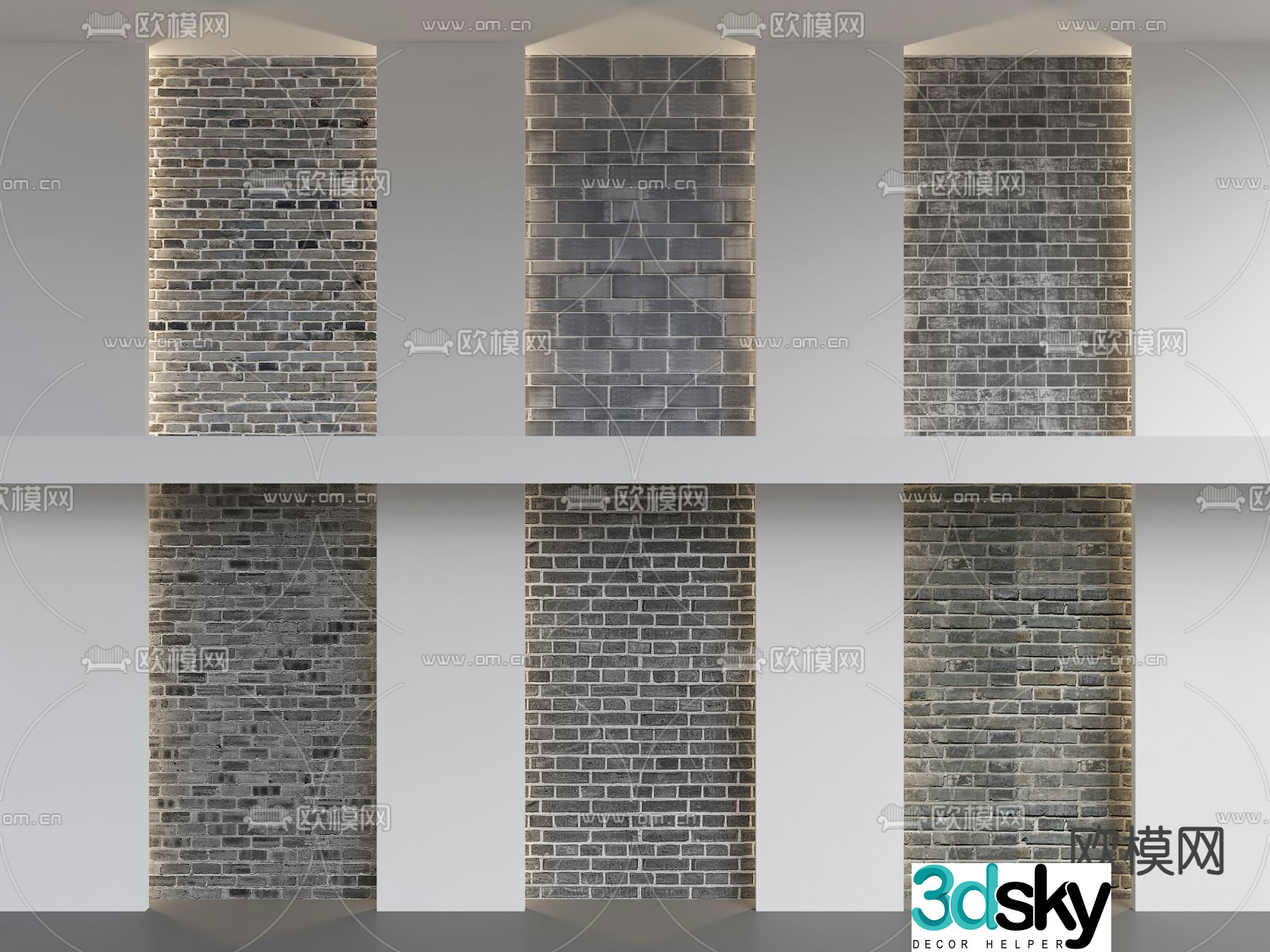 Blue brick wall wall brick small blue brick city wall brick folk wall 3d model