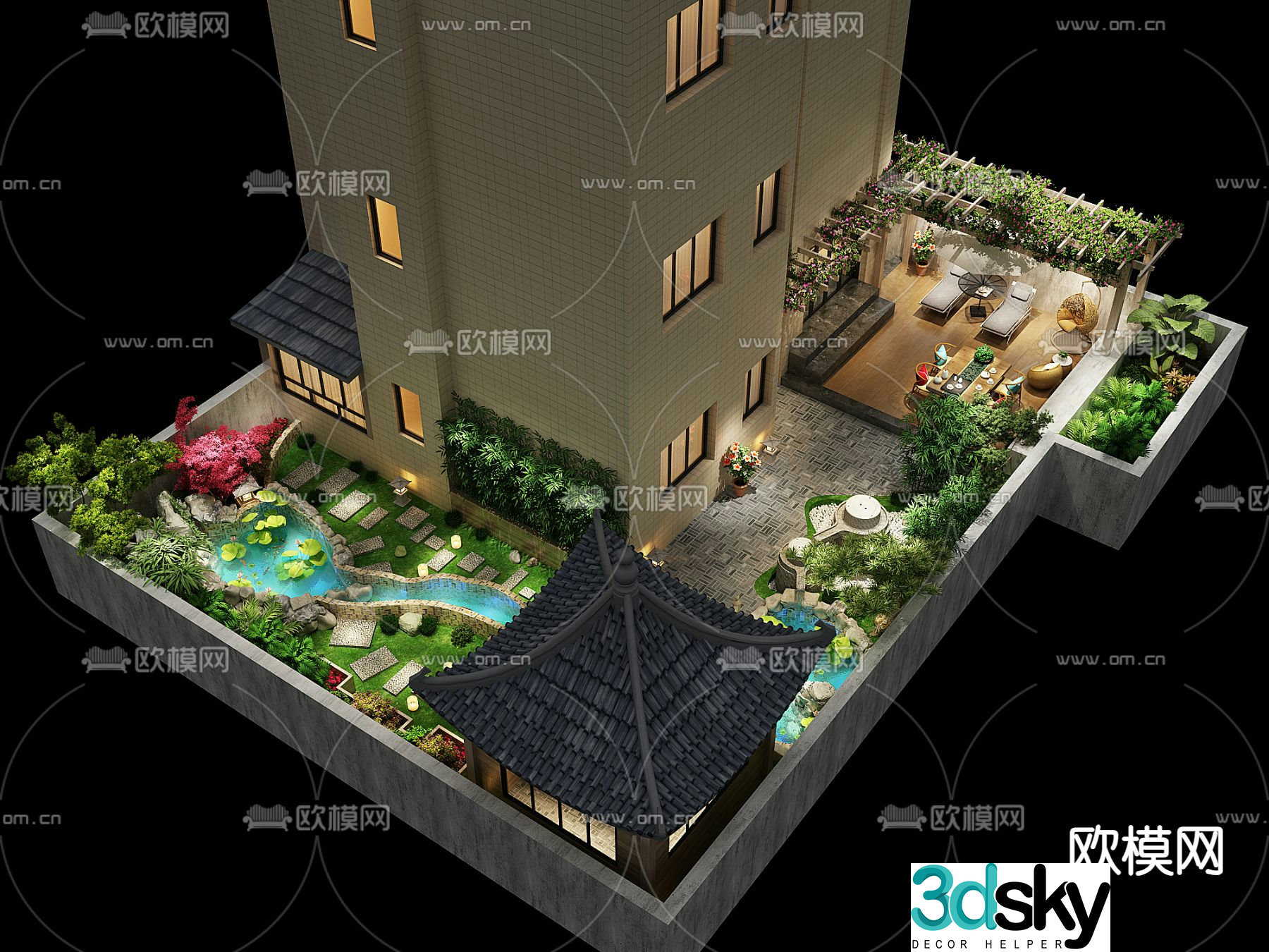 Chinese courtyard landscape 3d model