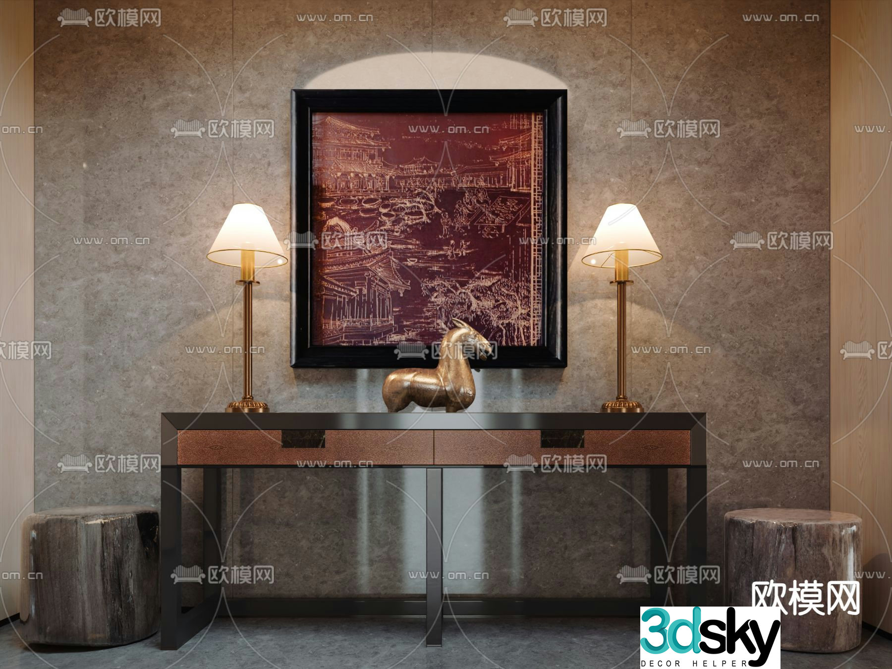 New Chinese style end-of-view 3D model