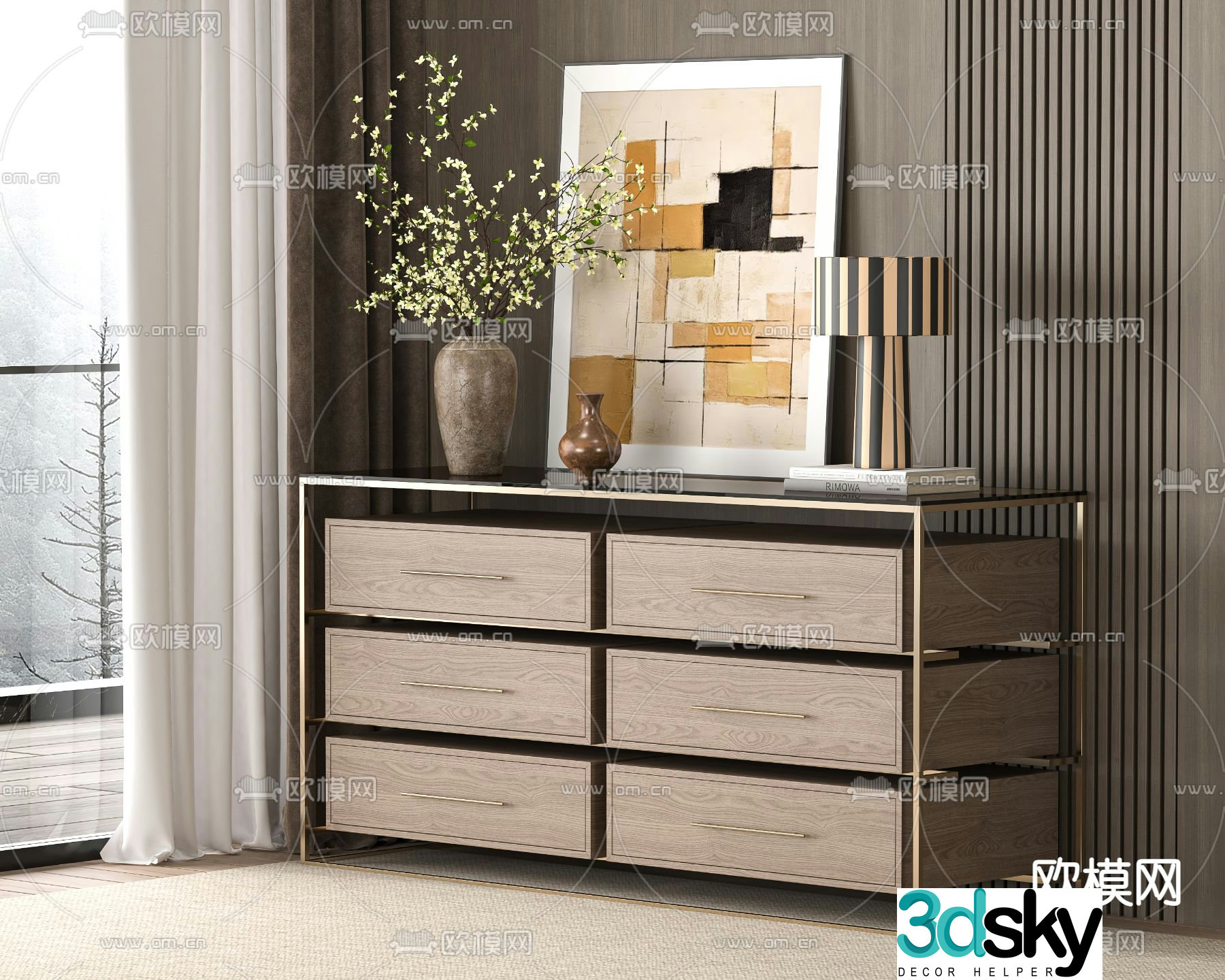 Six drawer chest chest of drawers 3d model