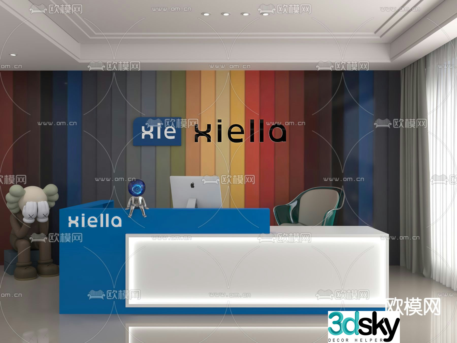 Modern front desk reception desk 3d model