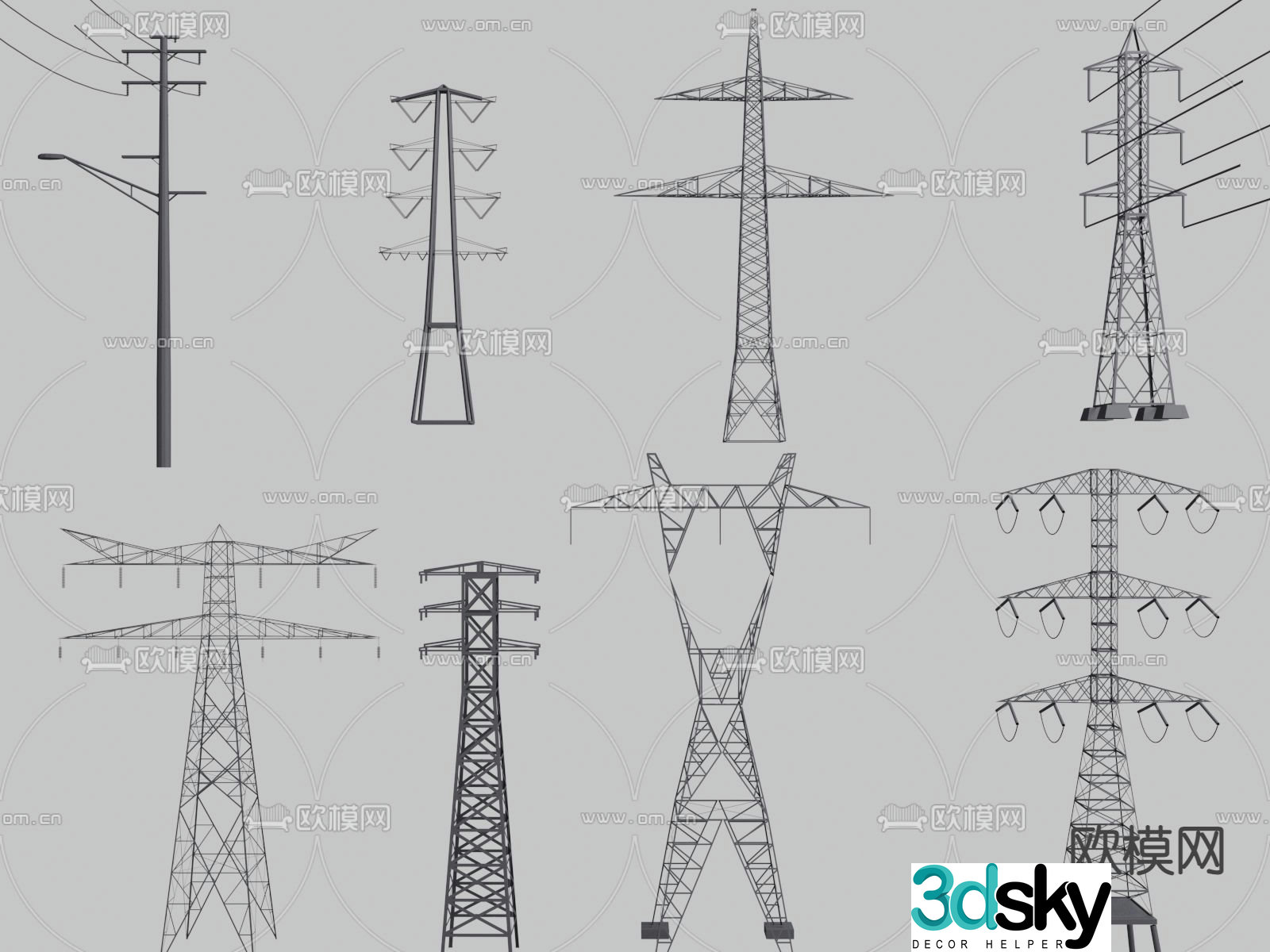 High voltage tower high voltage telephone pole 3d model