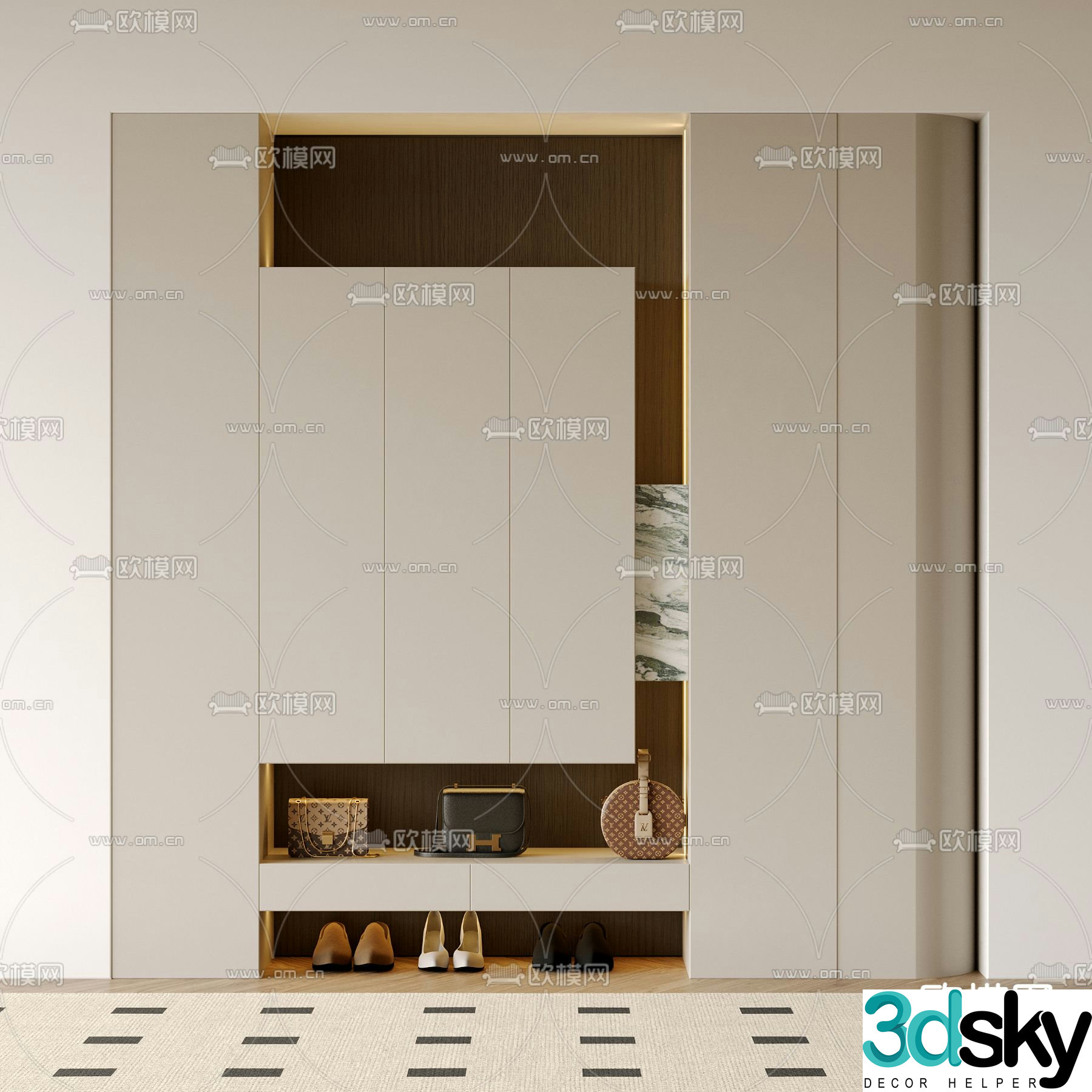 Integrated shoe cabinet 3D model