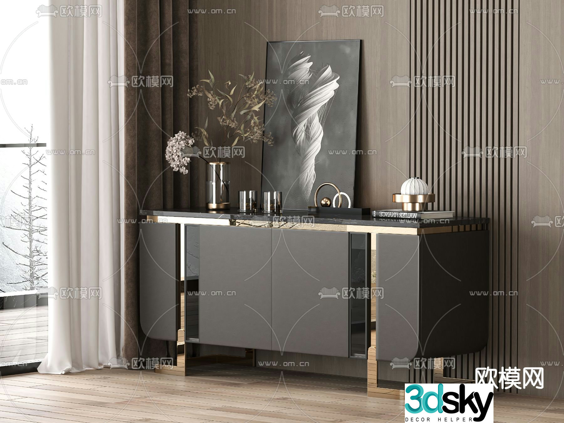 Light luxury entrance cabinet side cabinet 3D model