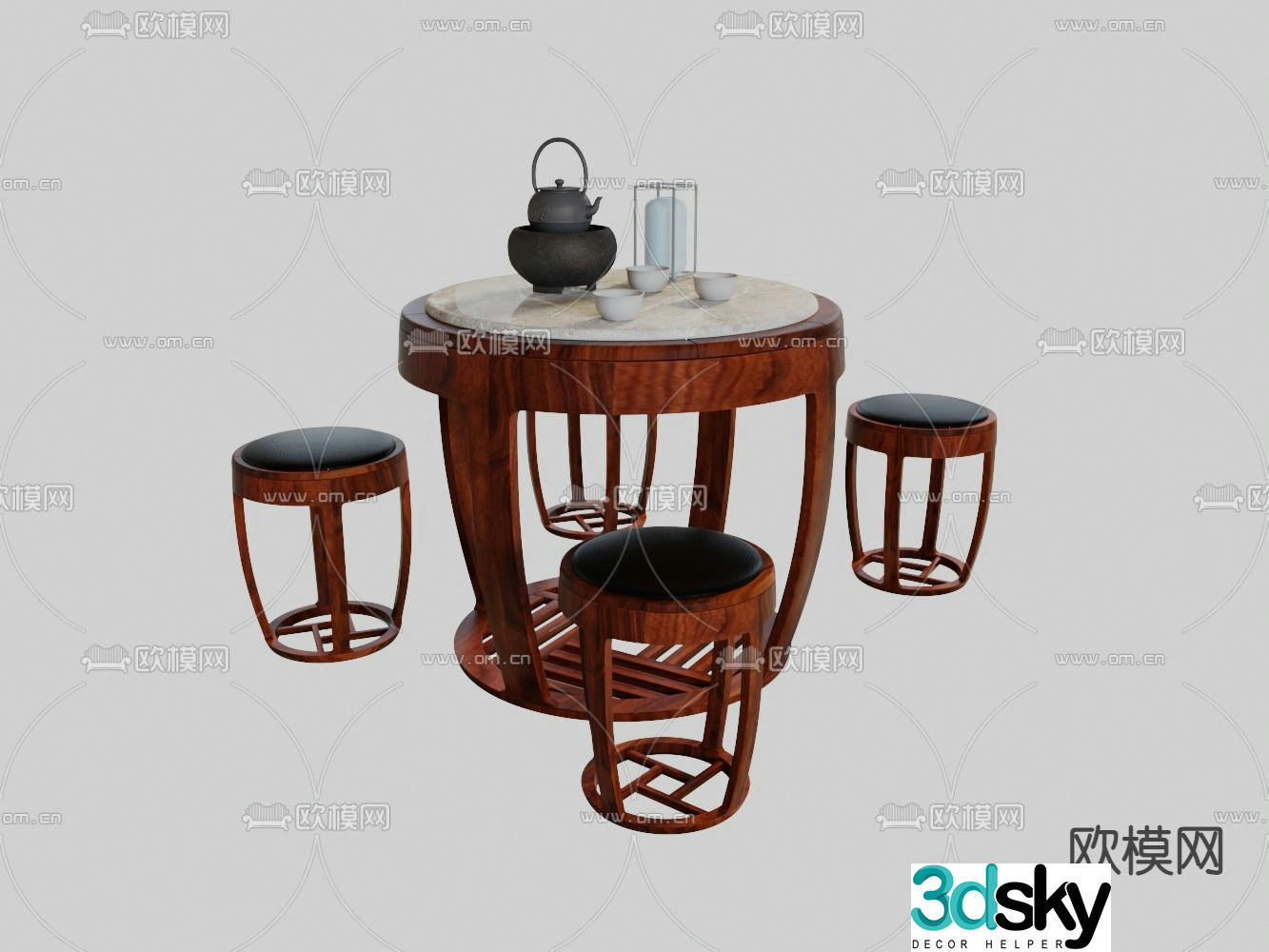New Chinese casual table tea table round table 3D model