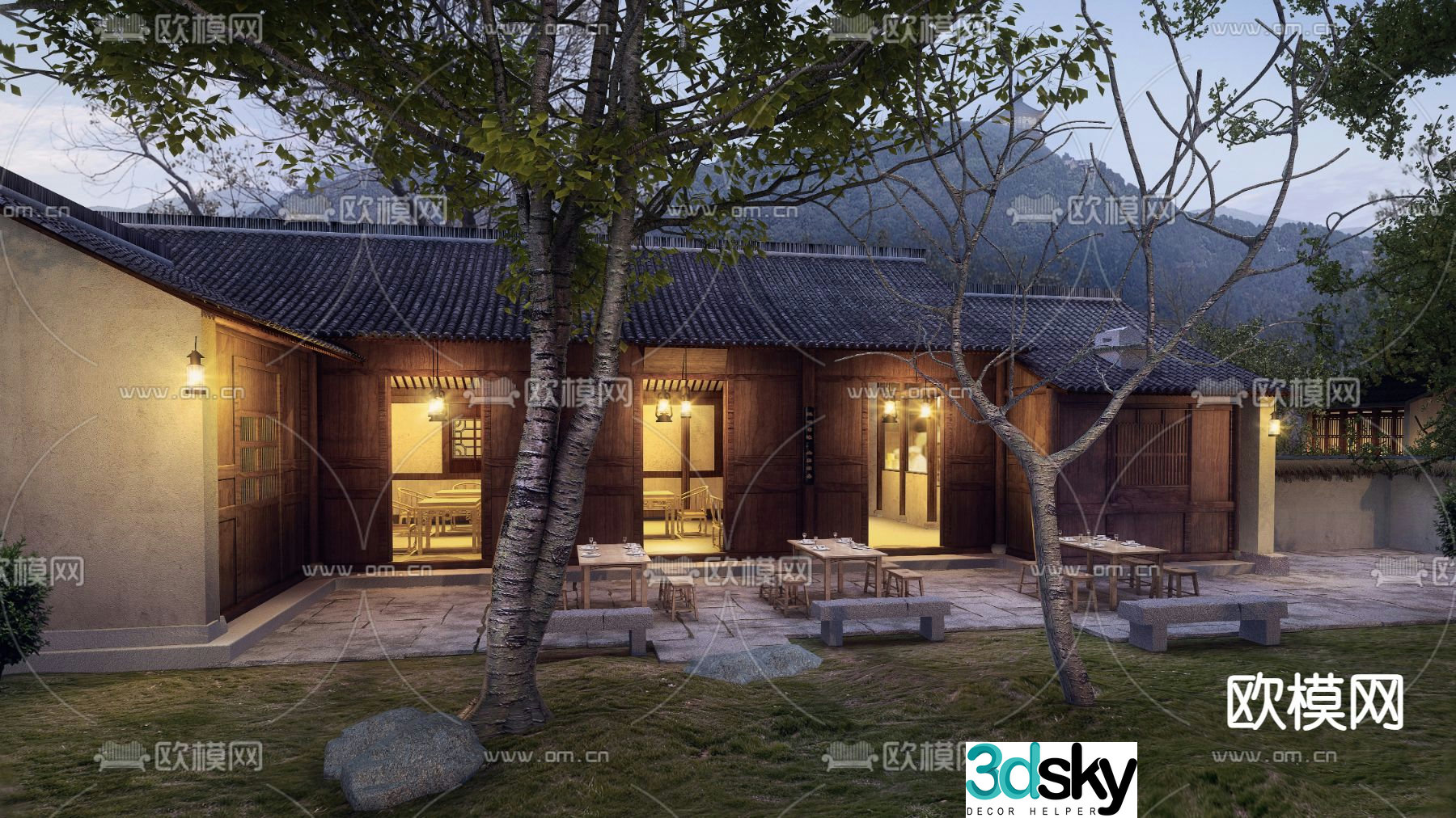 Wabi Sabi B&B courtyard landscape 3D model