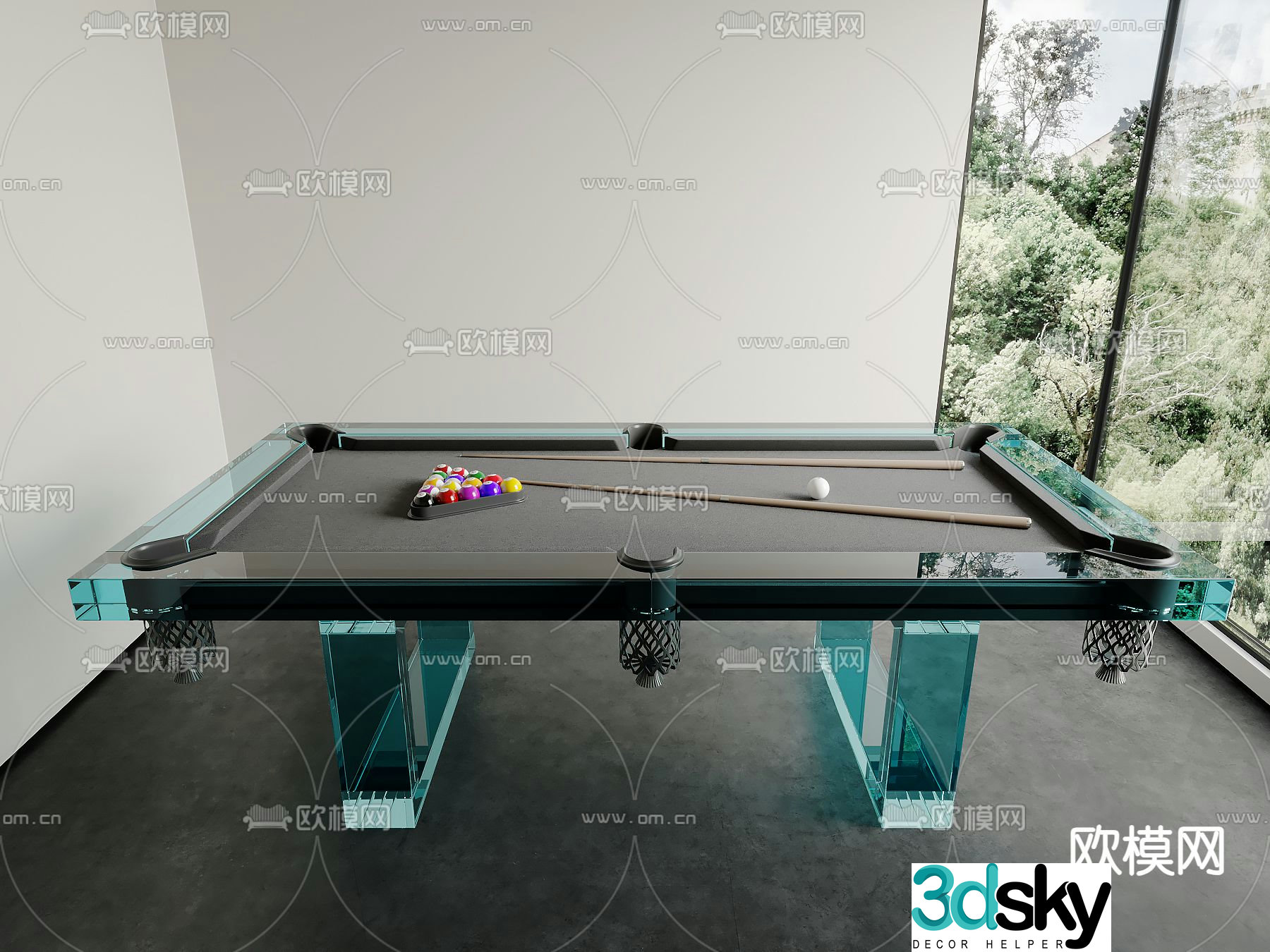 Transparent pool table acrylic pool table 3d model