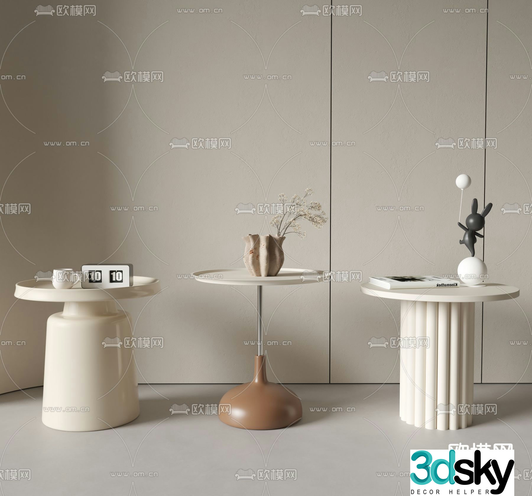 Cream style corner table side table round table table table 3D model