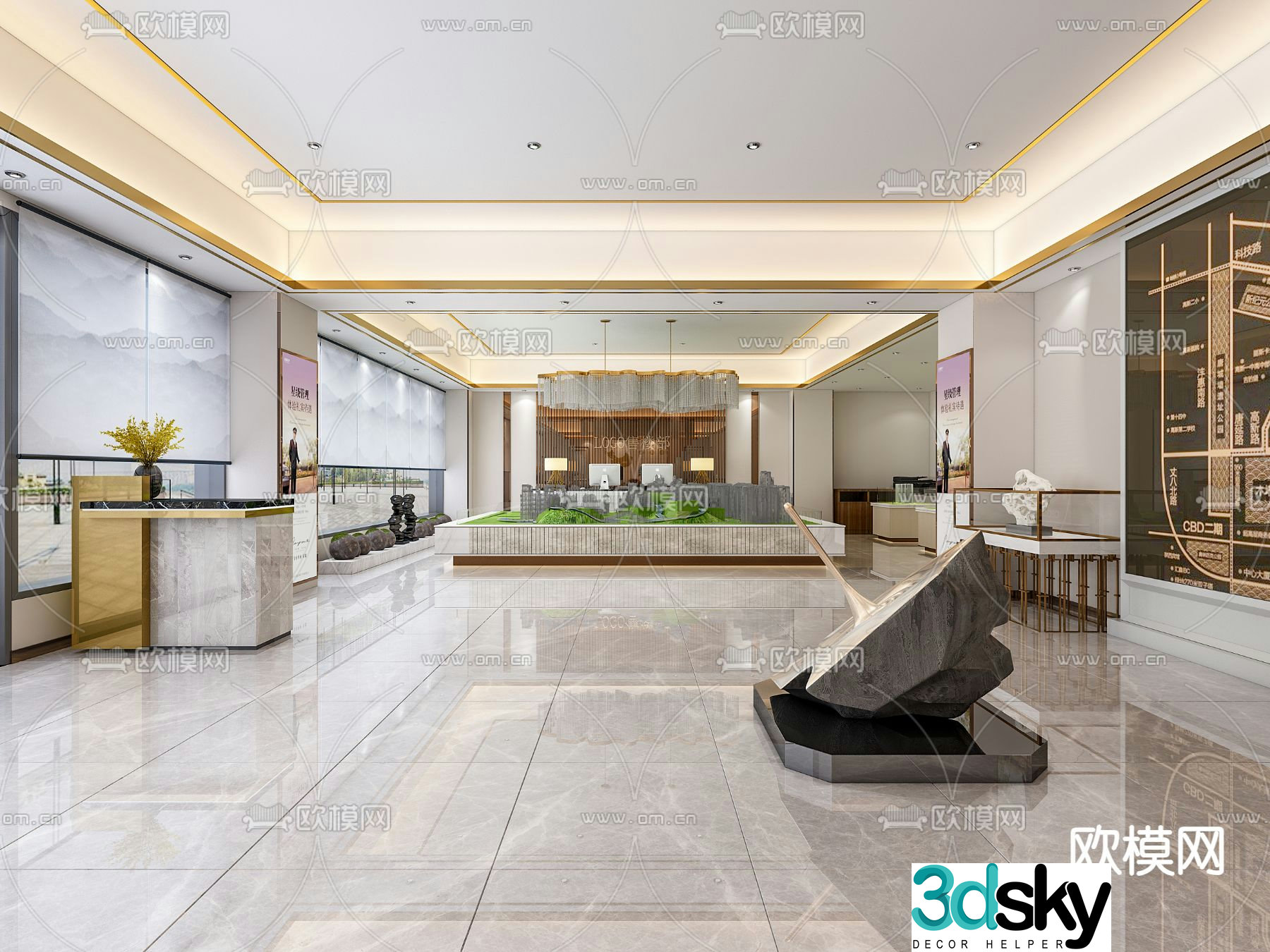 Modern sales office sand table area 3D model