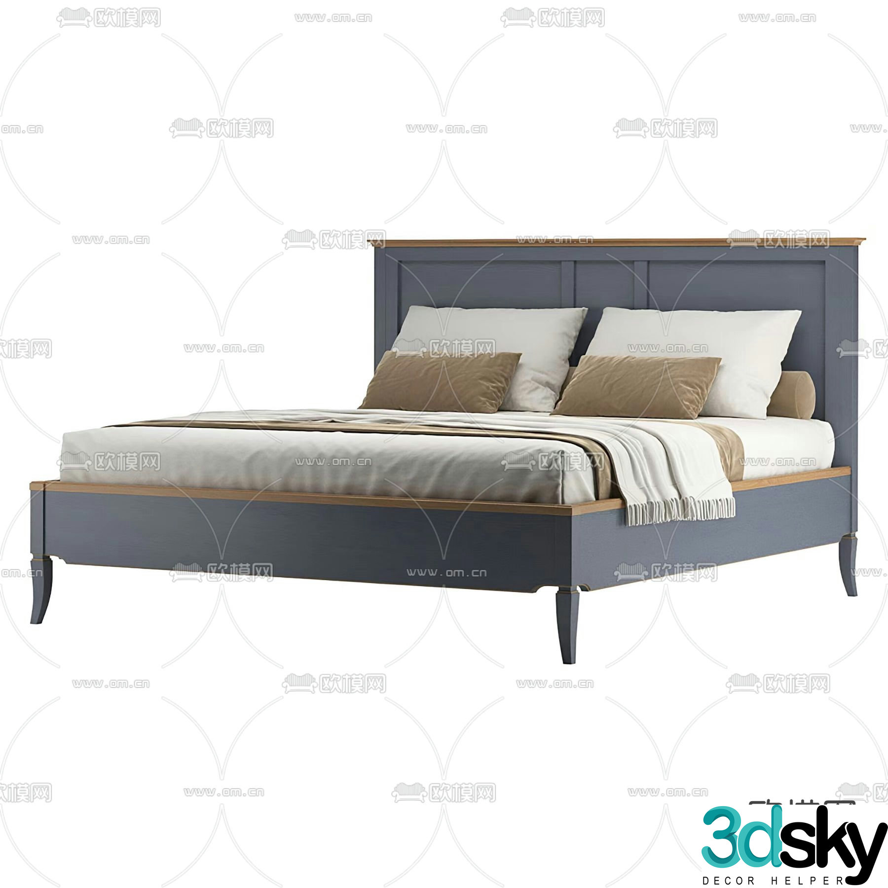 American double bed 3d model