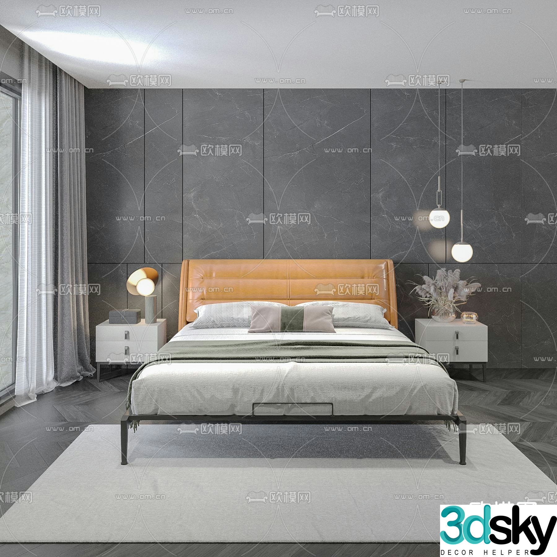 Leather double bed 3d model