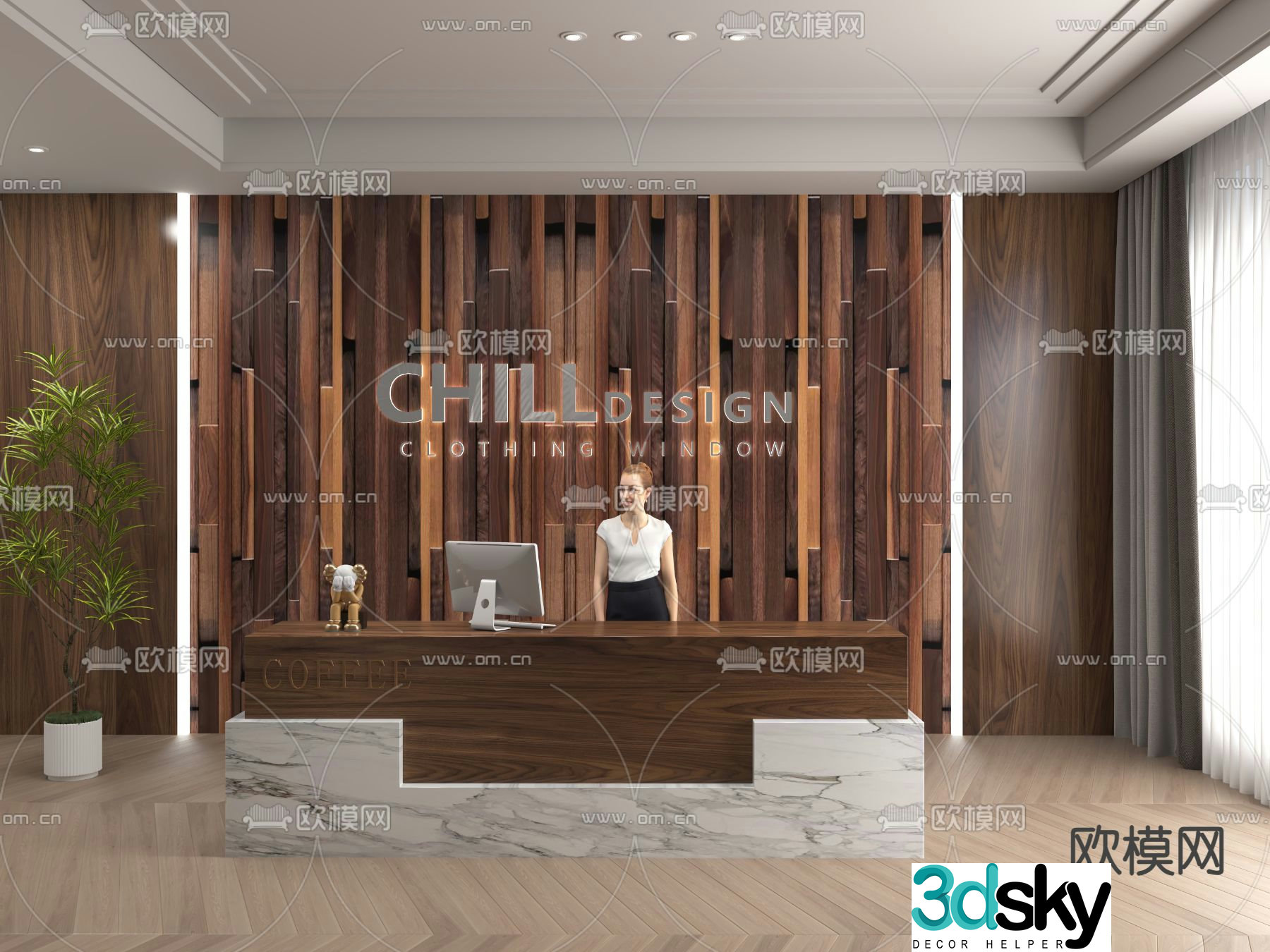 Modern front desk reception desk 3d model