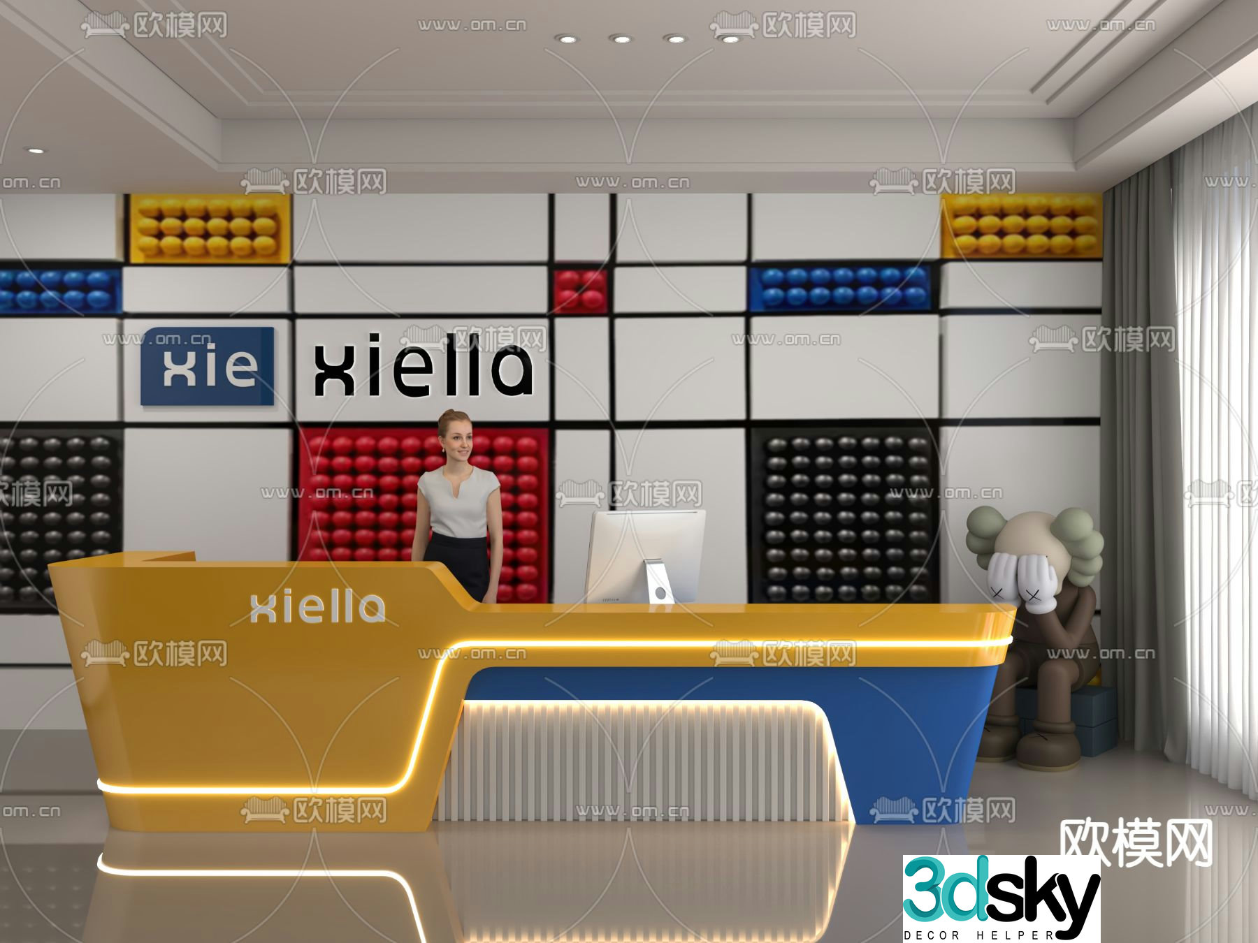 memphis front desk reception desk 3d model