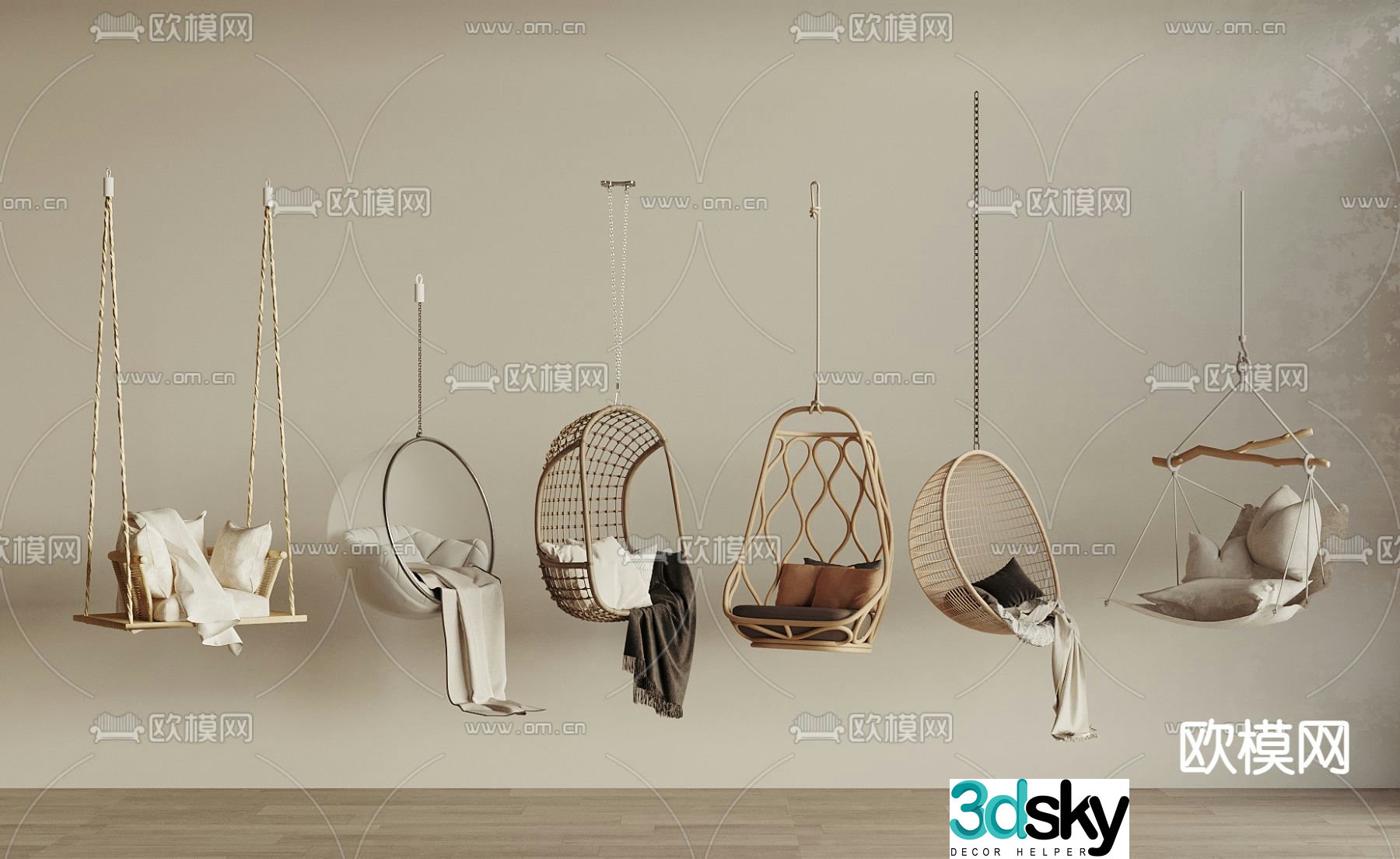Modern hanging chair swing chair 3d model