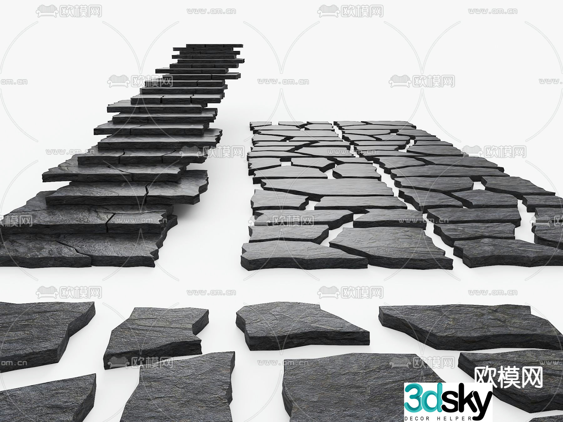 Stone steps stone paving stone garden road 3D model