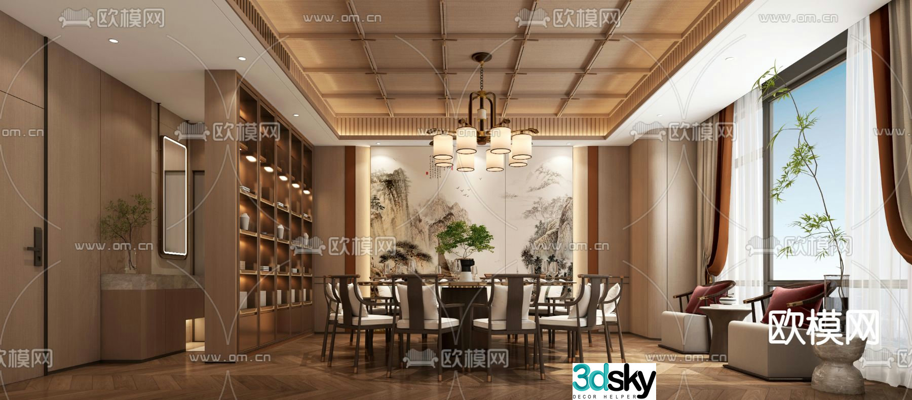 Chinese restaurant private room 3D model of restaurant private room