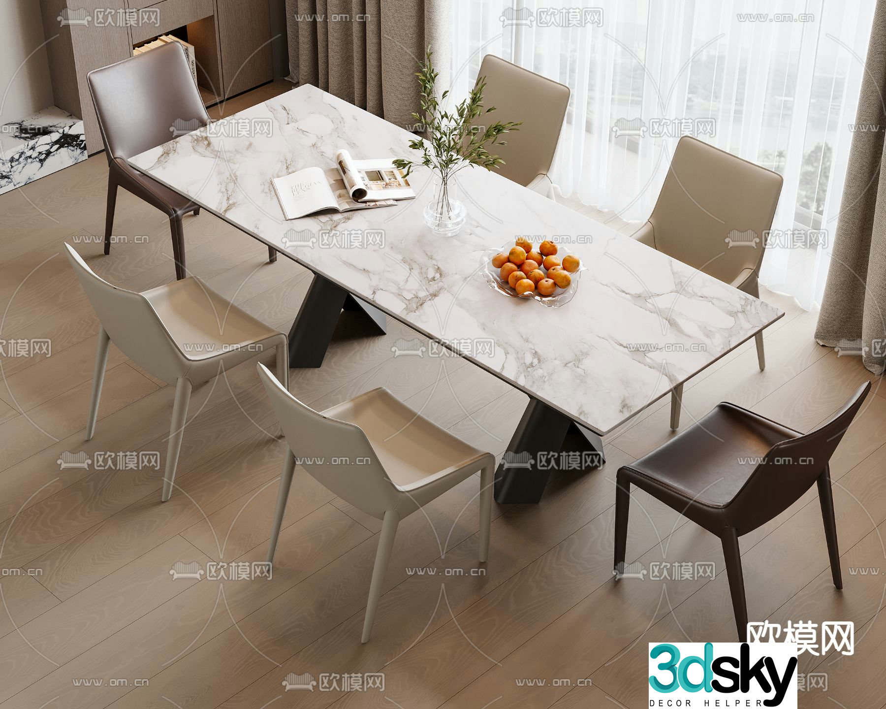 Marble dining table and chairs 3d model