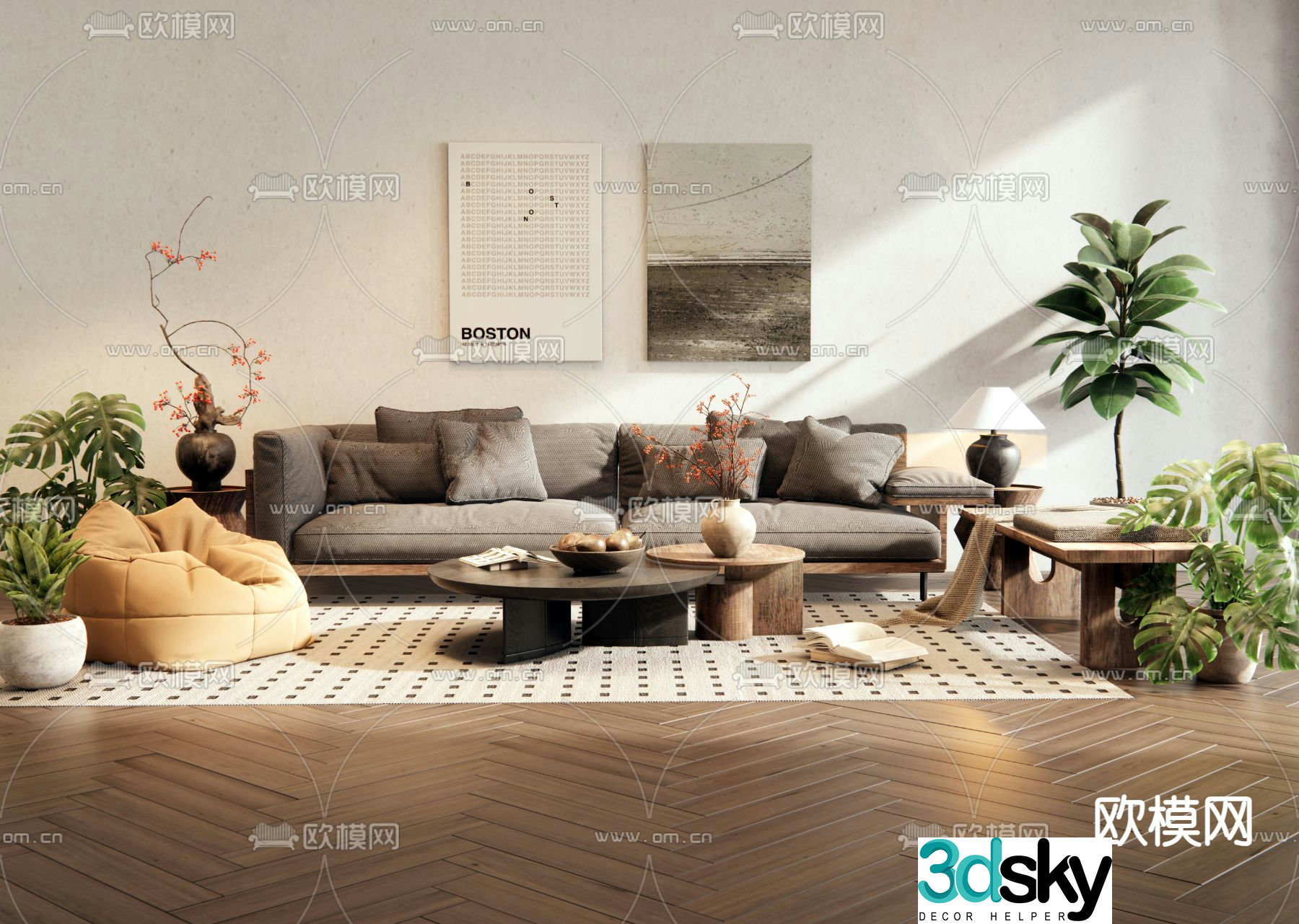 Natural style modular sofa 3d model