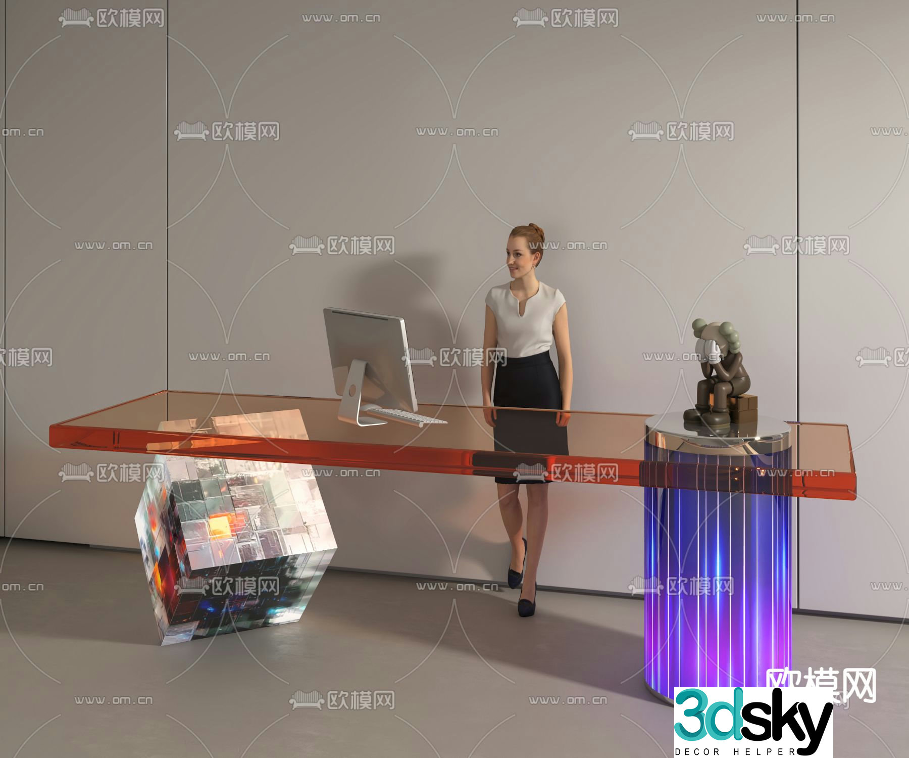 Acrylic front desk reception desk service desk 3d model