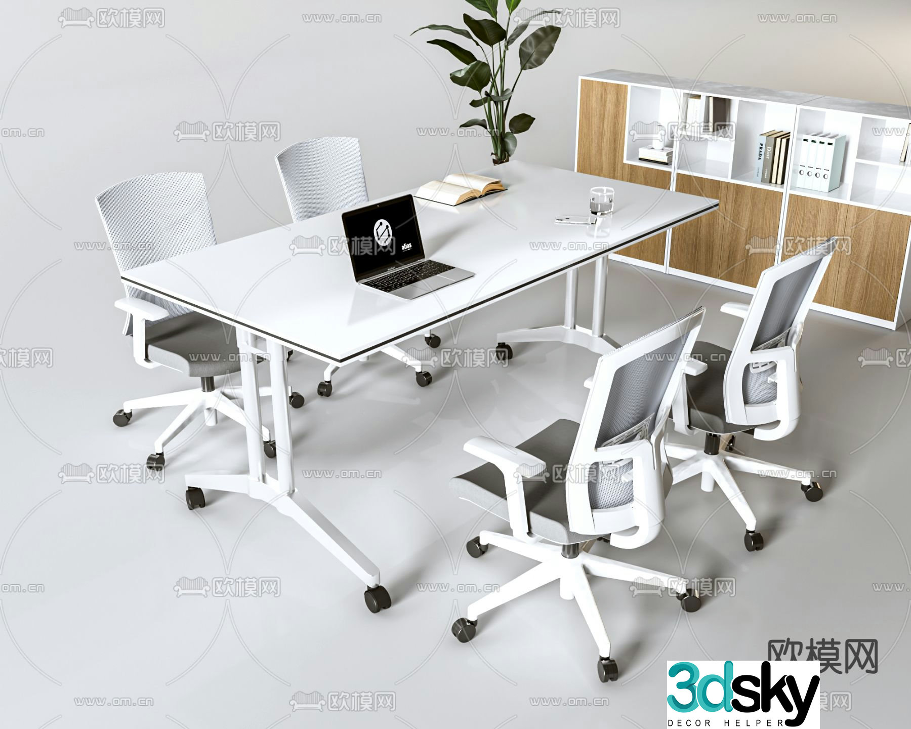 Modern conference table and chairs 3d model