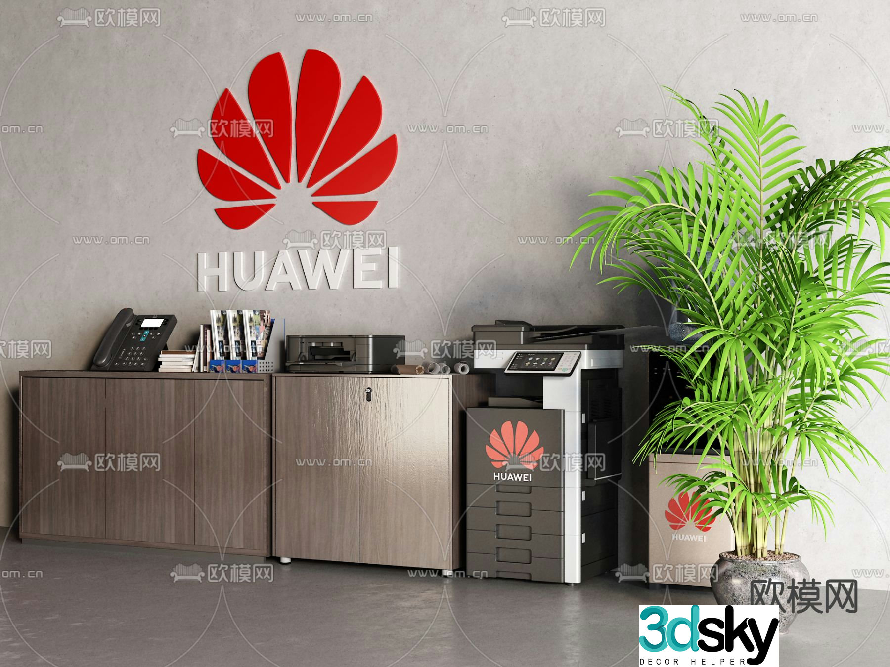 Modern copier printer desk phone folder 3d model