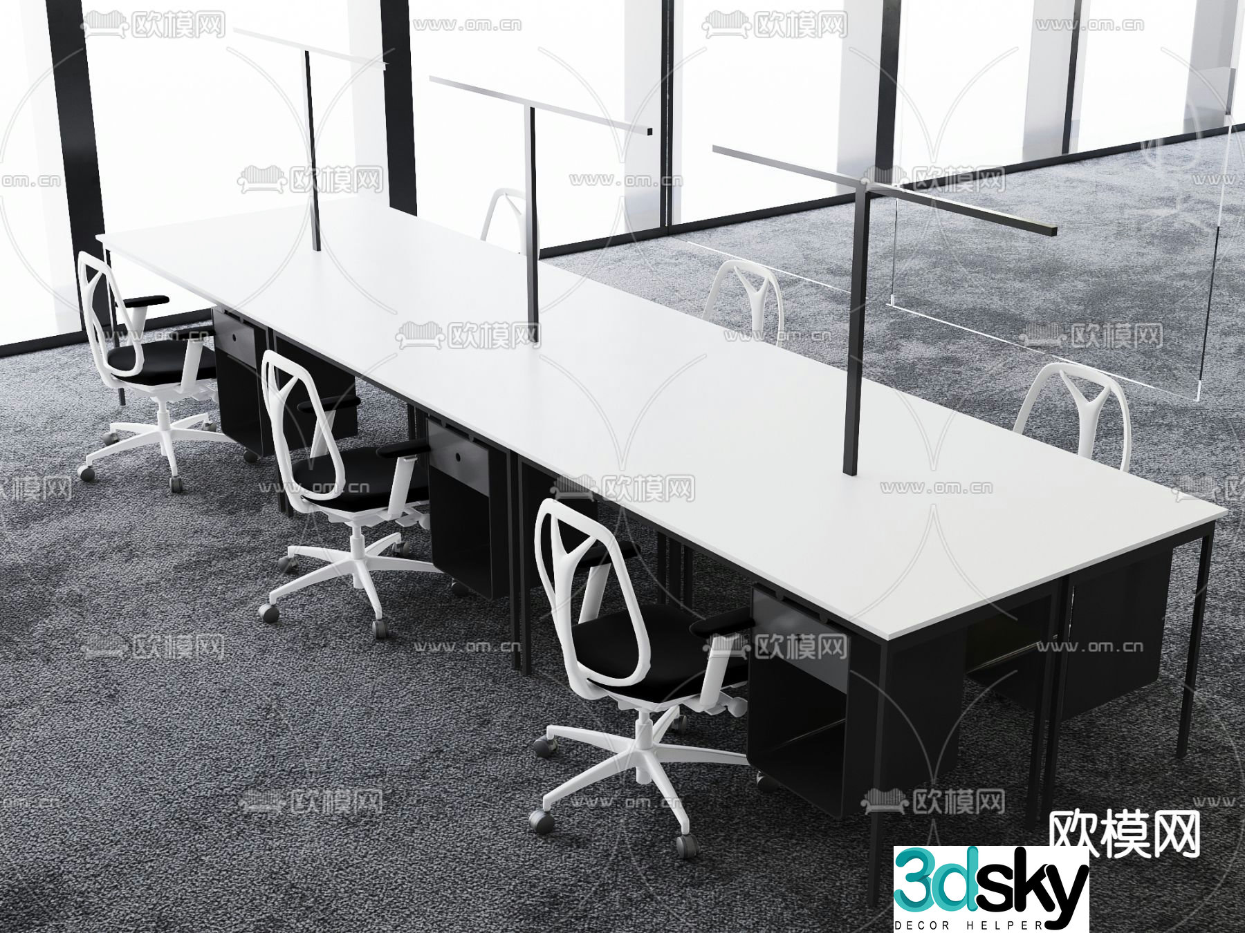 desk staff desk workstation 3d model
