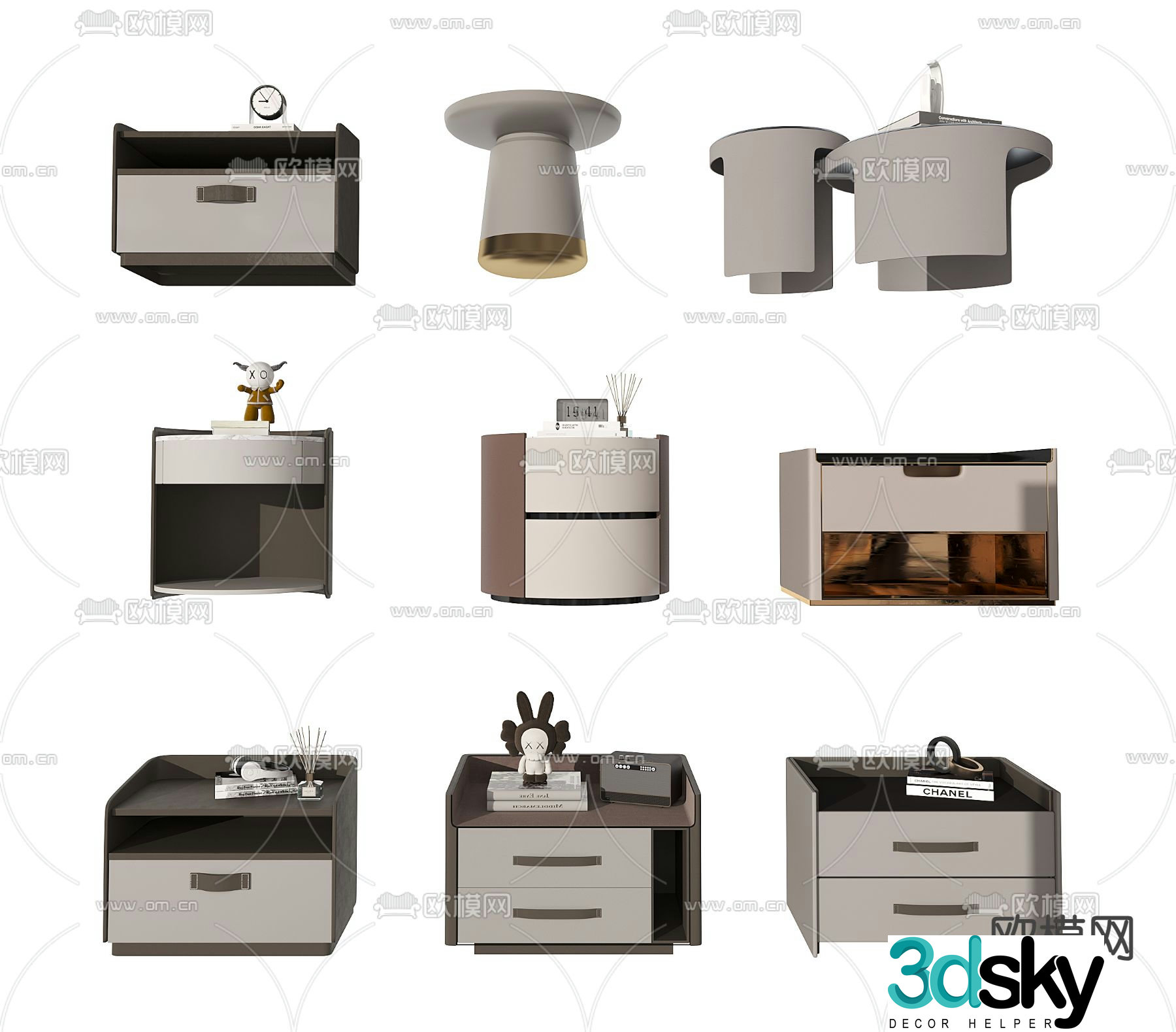 Modern bedside table combination 3d model