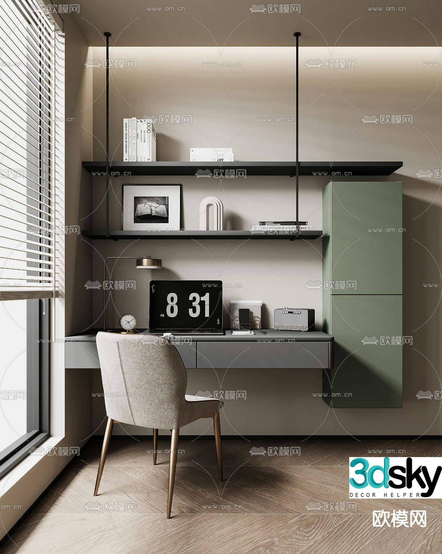 modern desk bookshelf 3d model