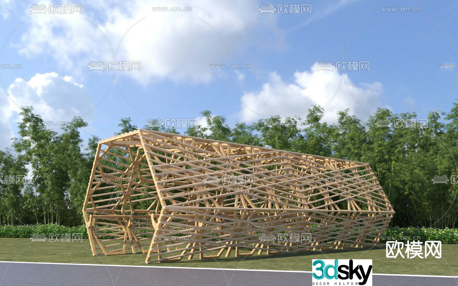Modern special-shaped rattan grille landscape gallery 3D model