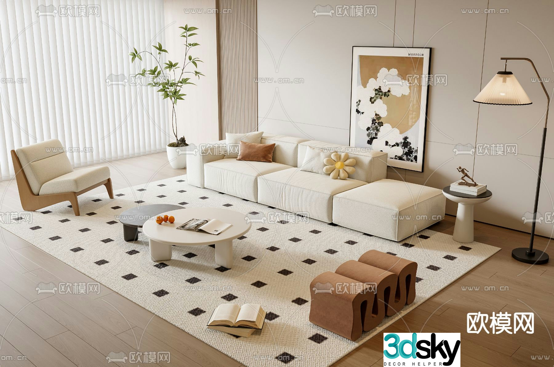 Cream style sofa combination 3d model