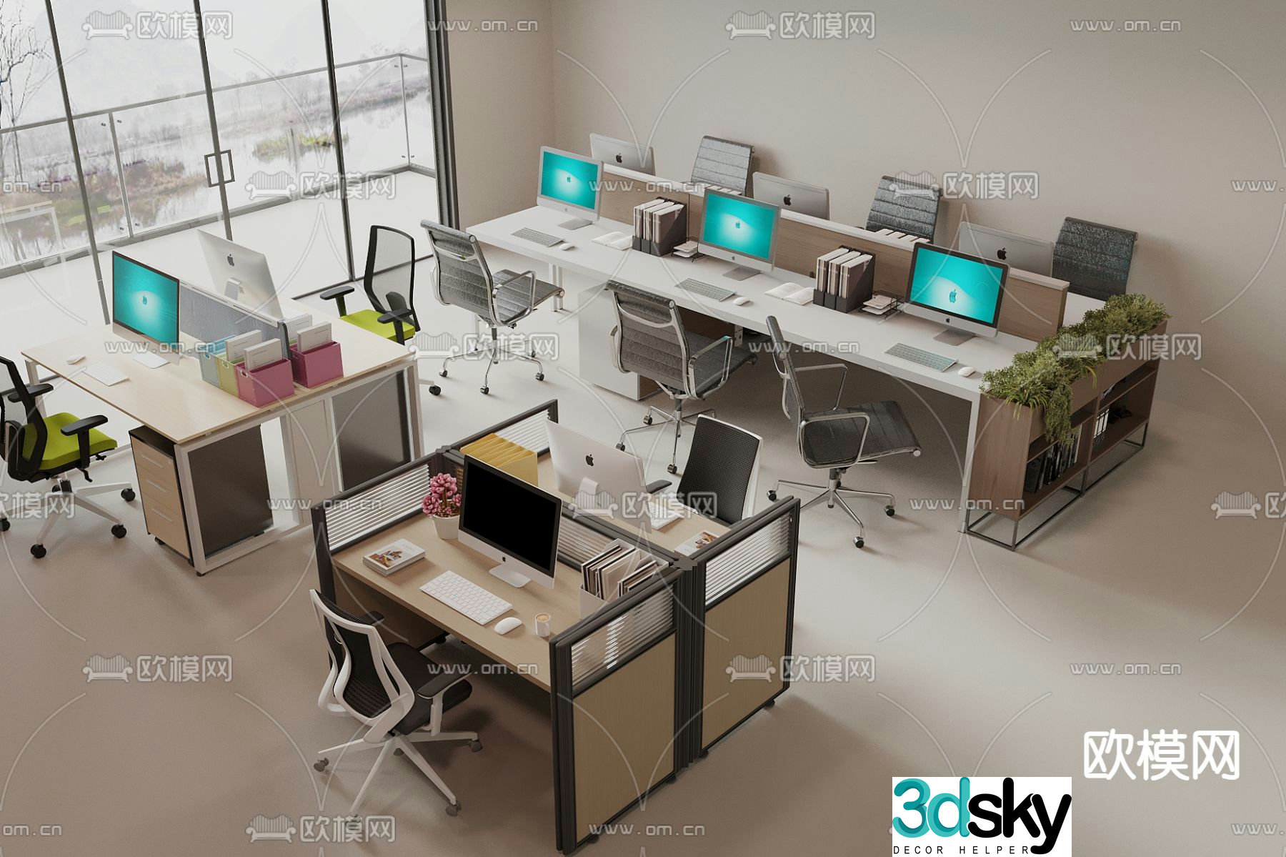 Office desk and chair position workstation 3d model