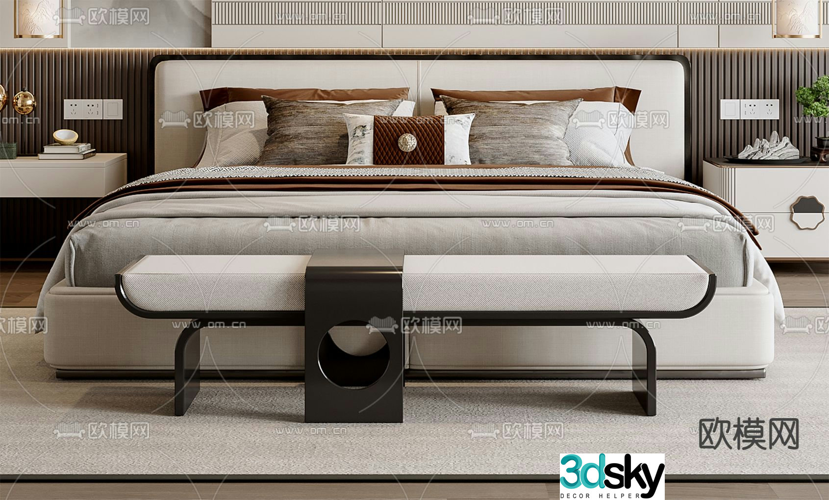 New Chinese style double bed 3d model
