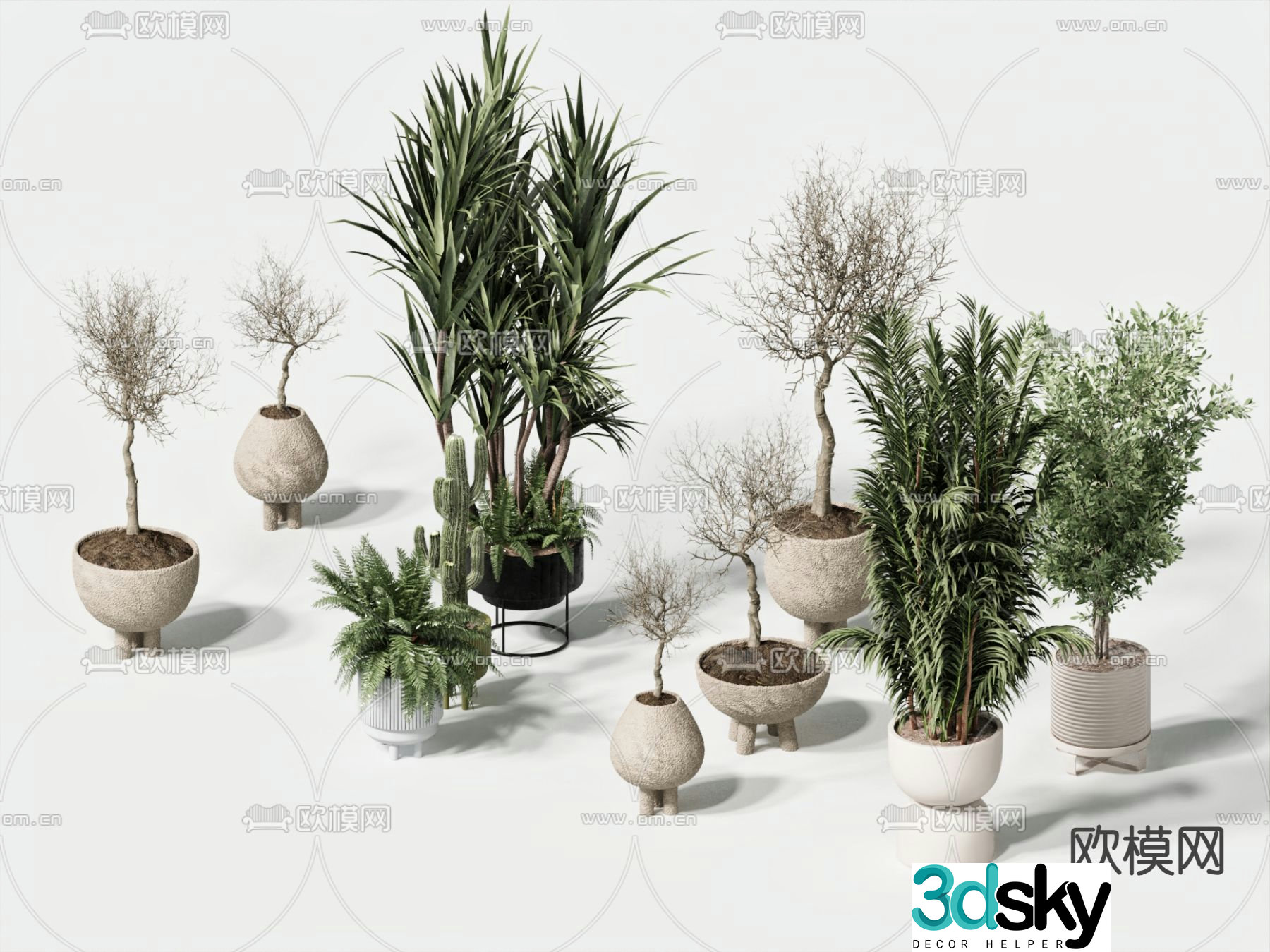 Modern green plants potted plants 3D model