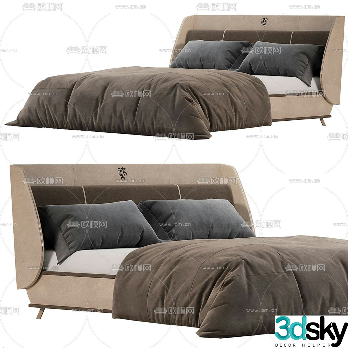 Modern fabric double bed 3d model