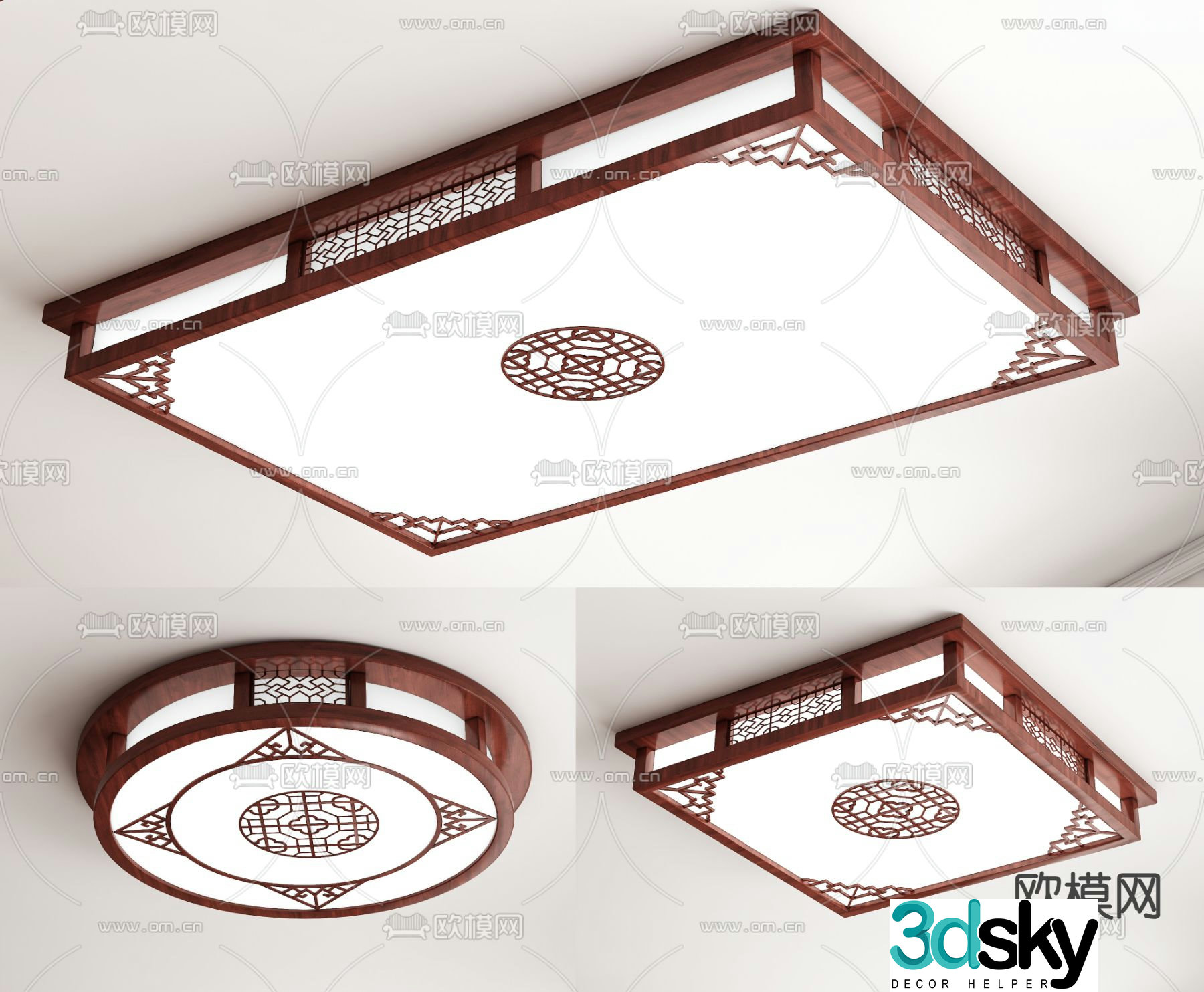 New Chinese style solid wood ceiling lamp 3d model