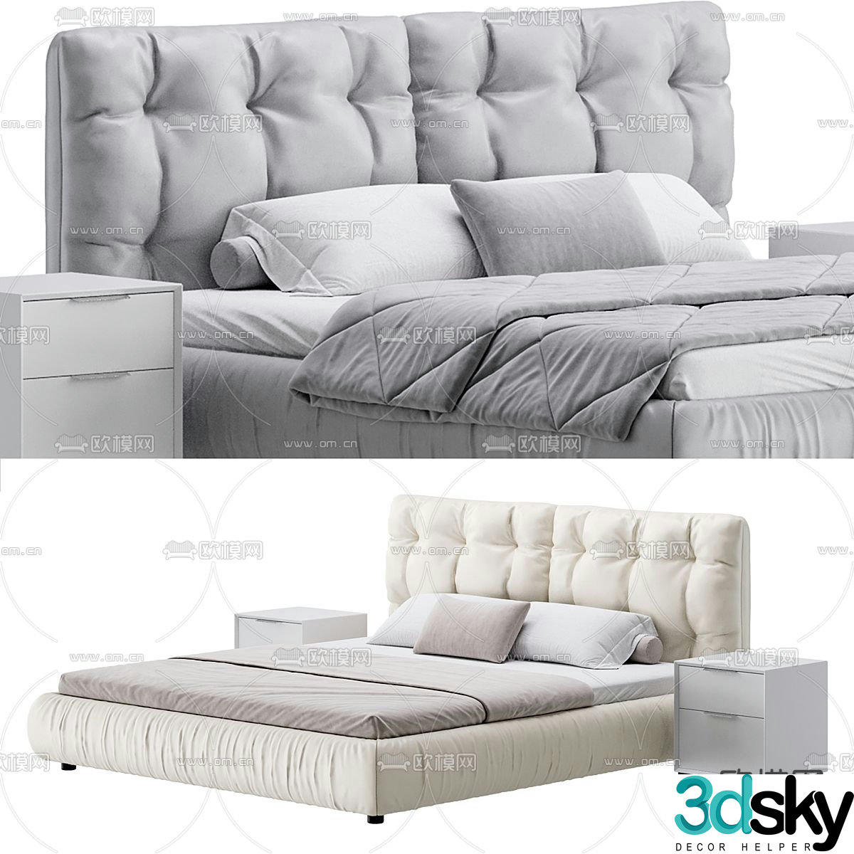 Modern fabric double bed 3d model