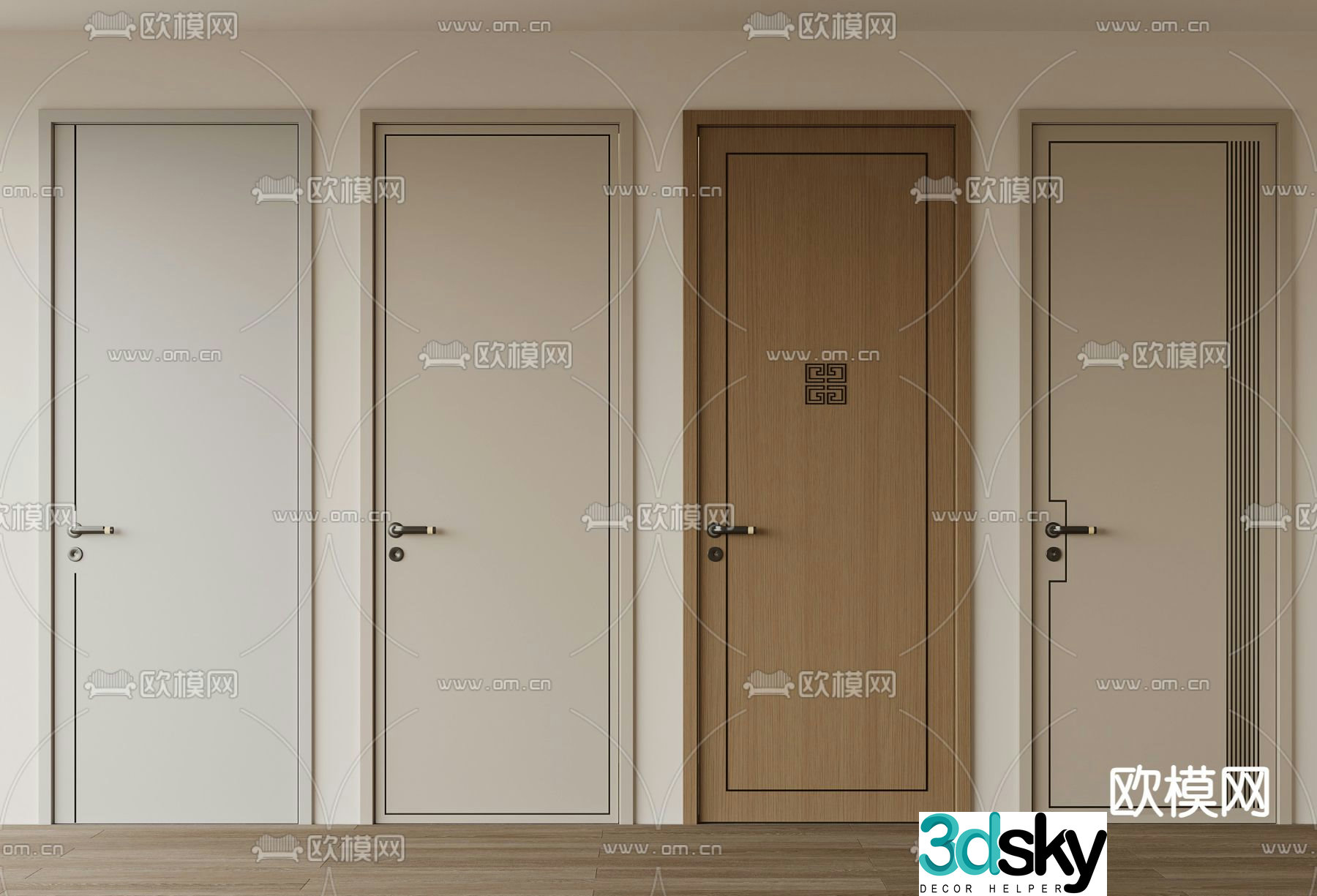 New Chinese style interior door 3D model
