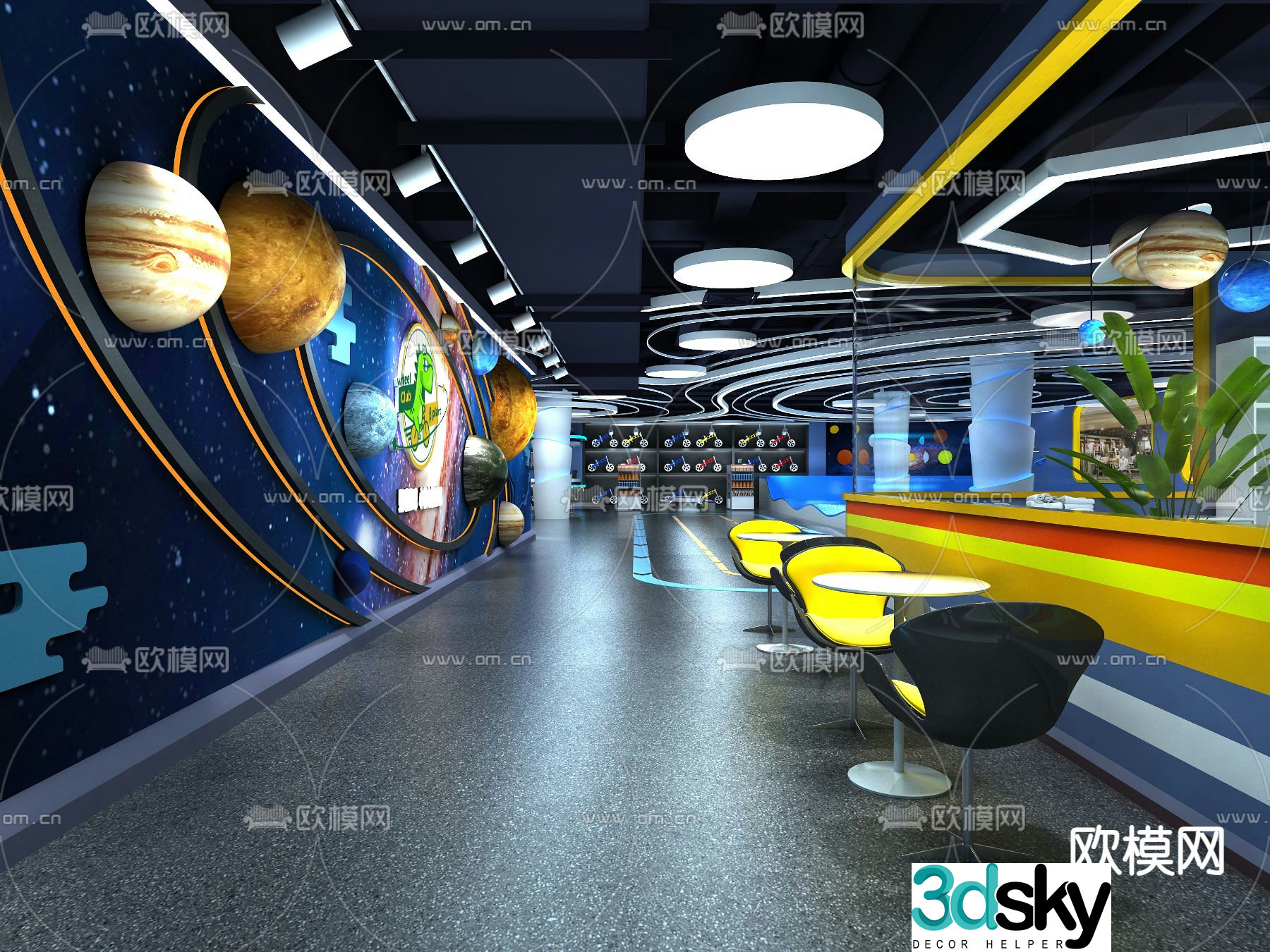 Planet Theme Balance Car Experience Hall 3D Model